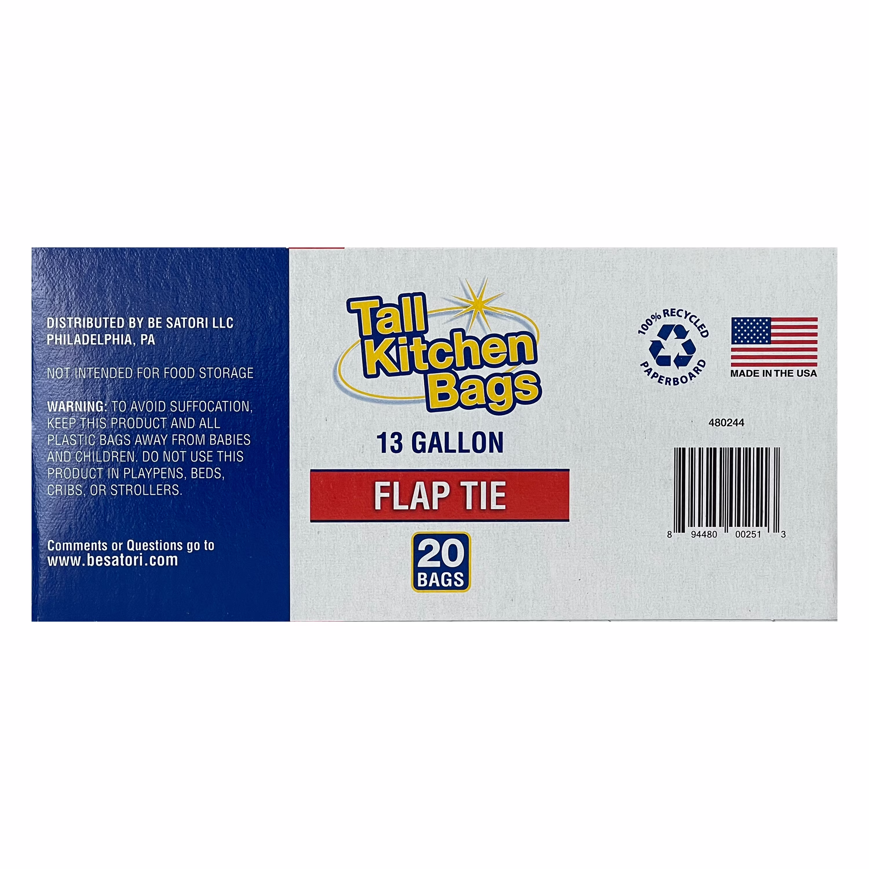 Top Job Basic Kitchen Trash Bags, 13 Gallon, 20 Bags (Flap Tie)