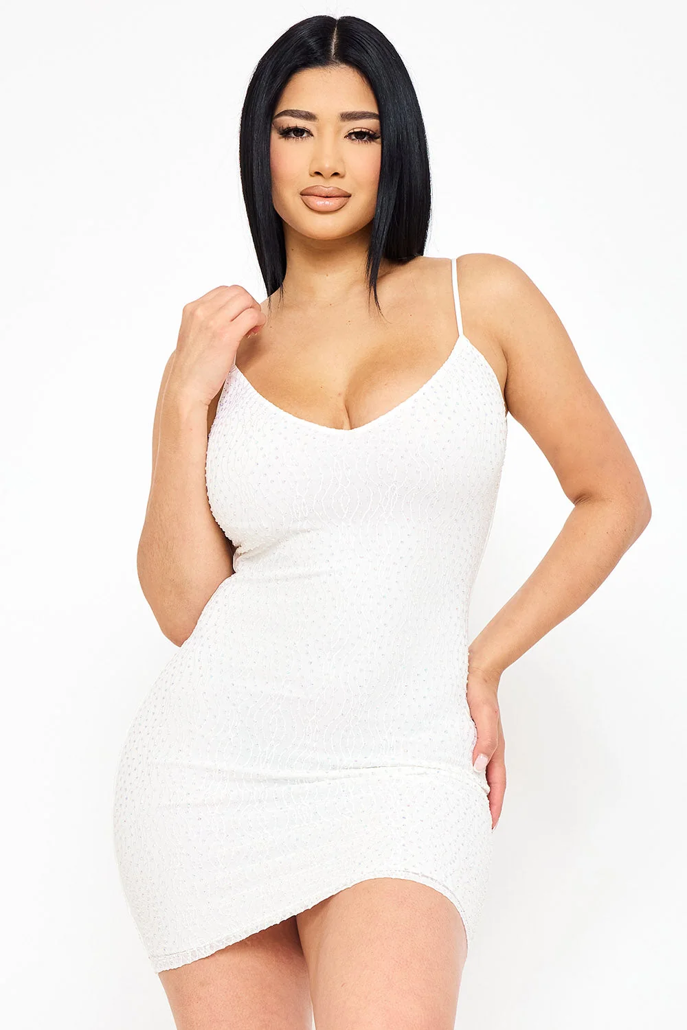 Symphony Dress - Rhinestone With Stiching Detailed Mini Dress