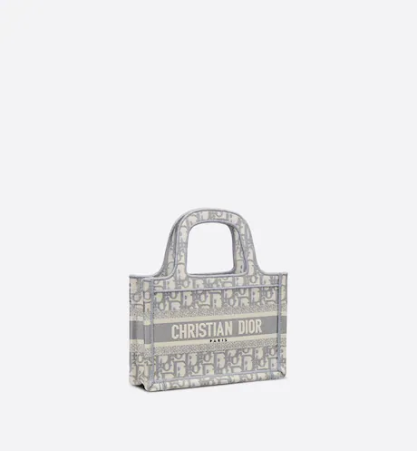 MINI DIOR BOOK TOTE Gray Dior Oblique Embroidery (22.5 x 15 x 6 cm)