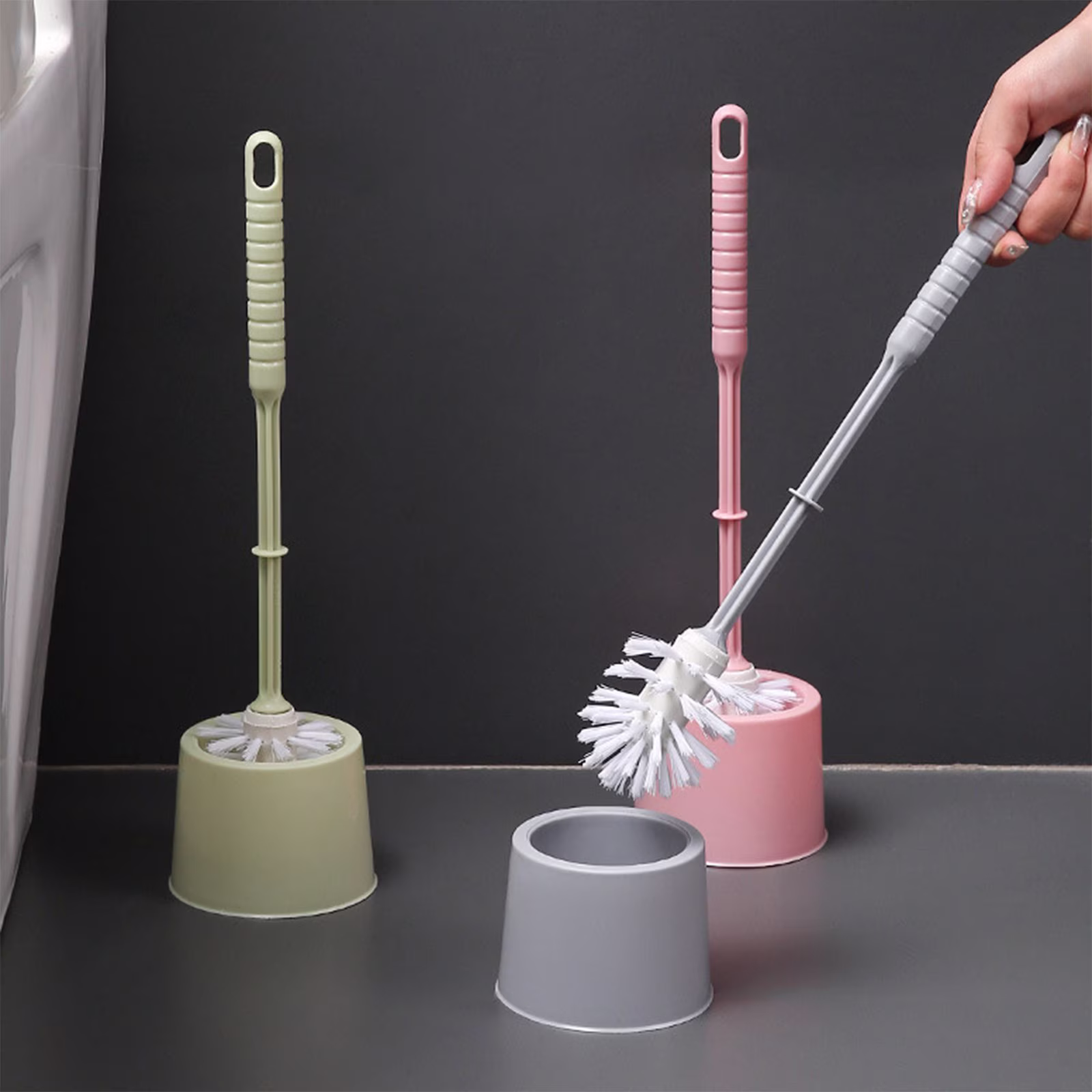 LSLJS Toilet Brush Compact Toilet Cleaner Space Saving Storage Toilet Brush and Holder Set Non-Slip Grip Deep Cleaning Bathroom, Toilet Bowl Brush