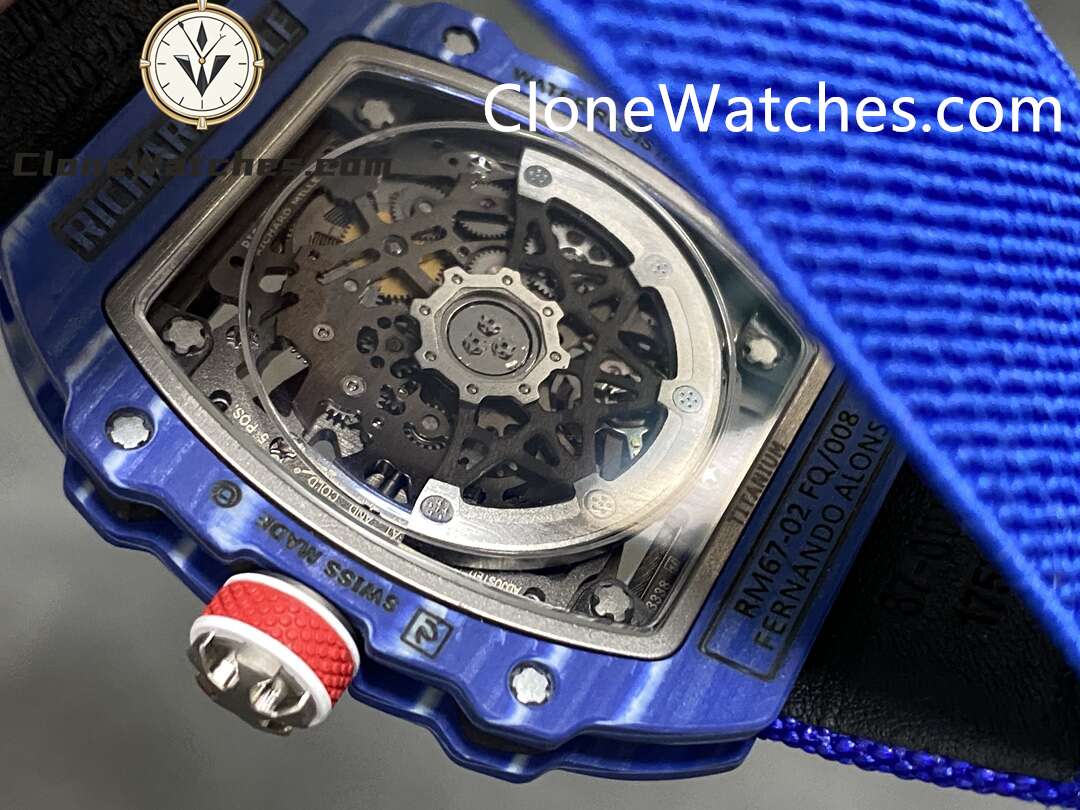 Richard Mille Super Clone Watches 1:1 RM 67 – 02 Blue Carbon Tourbillon Blue Strap
