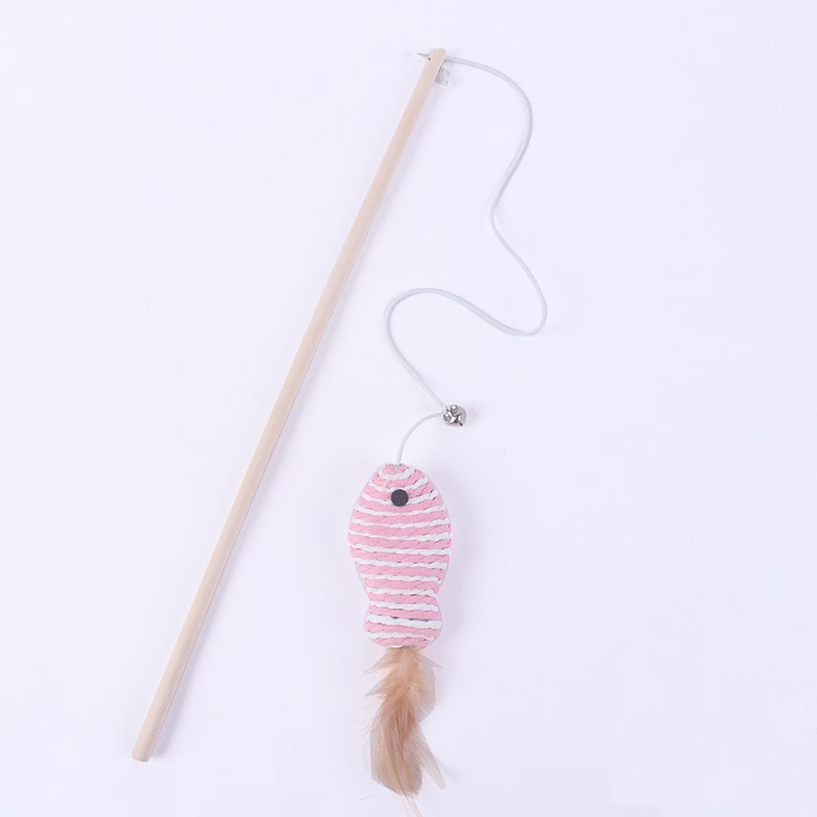 Cat Fishing Pole Toys, Cat Toys Fishing Pole, 18 in Wooden Stick, Pink Paper Fish, Elastic Rope, 1 Pc, Cat Teeth, Indoor Cat Play