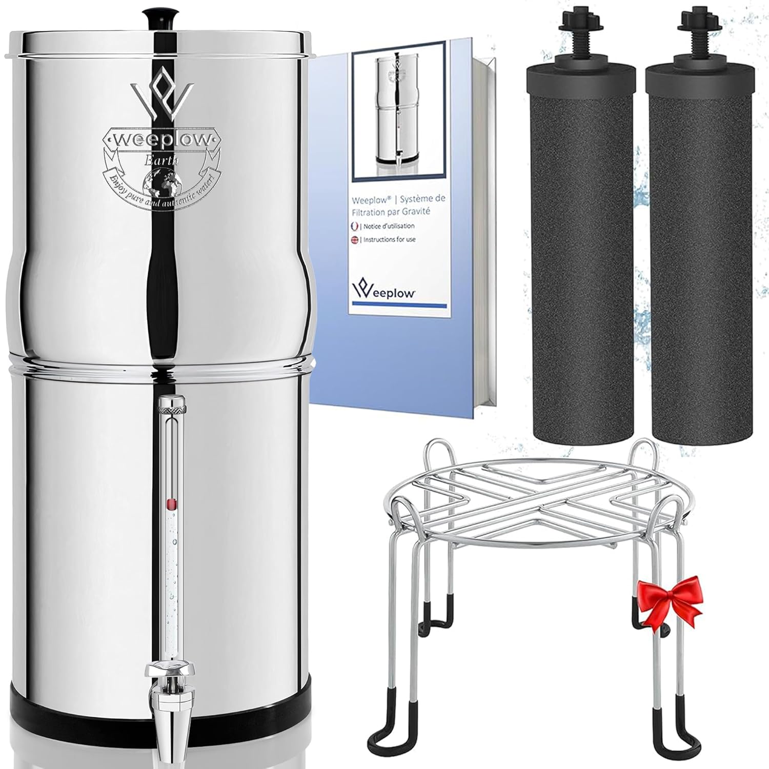 Filtration eau gravité 8,5 L inox AISI 304 avec éléments purification