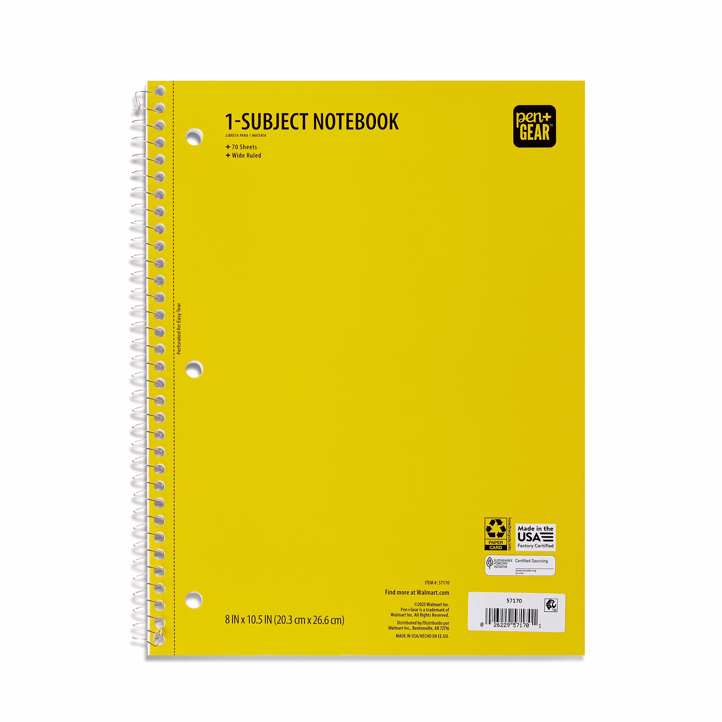 Pen+Gear College Ruled 1-Subject Notebook, 8 in x 10.5 in, Green, 70 Sheets