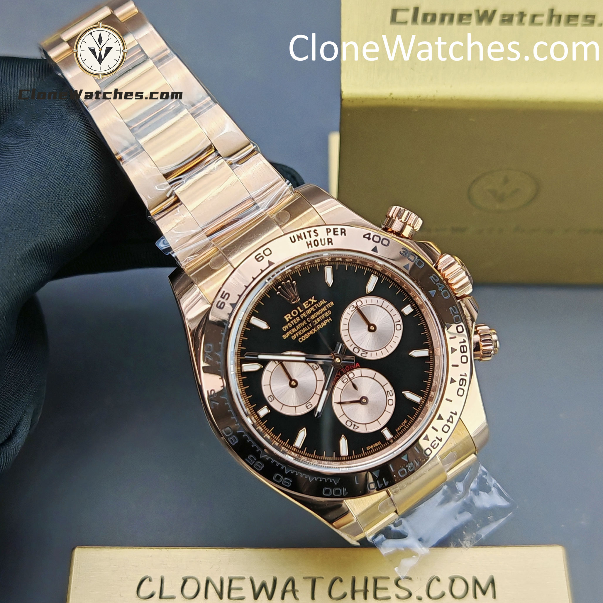 Rolex Super Clone Watches 1:1 Daytona 18K Rose Gold Black Dial m126505-0001 4131 Movement