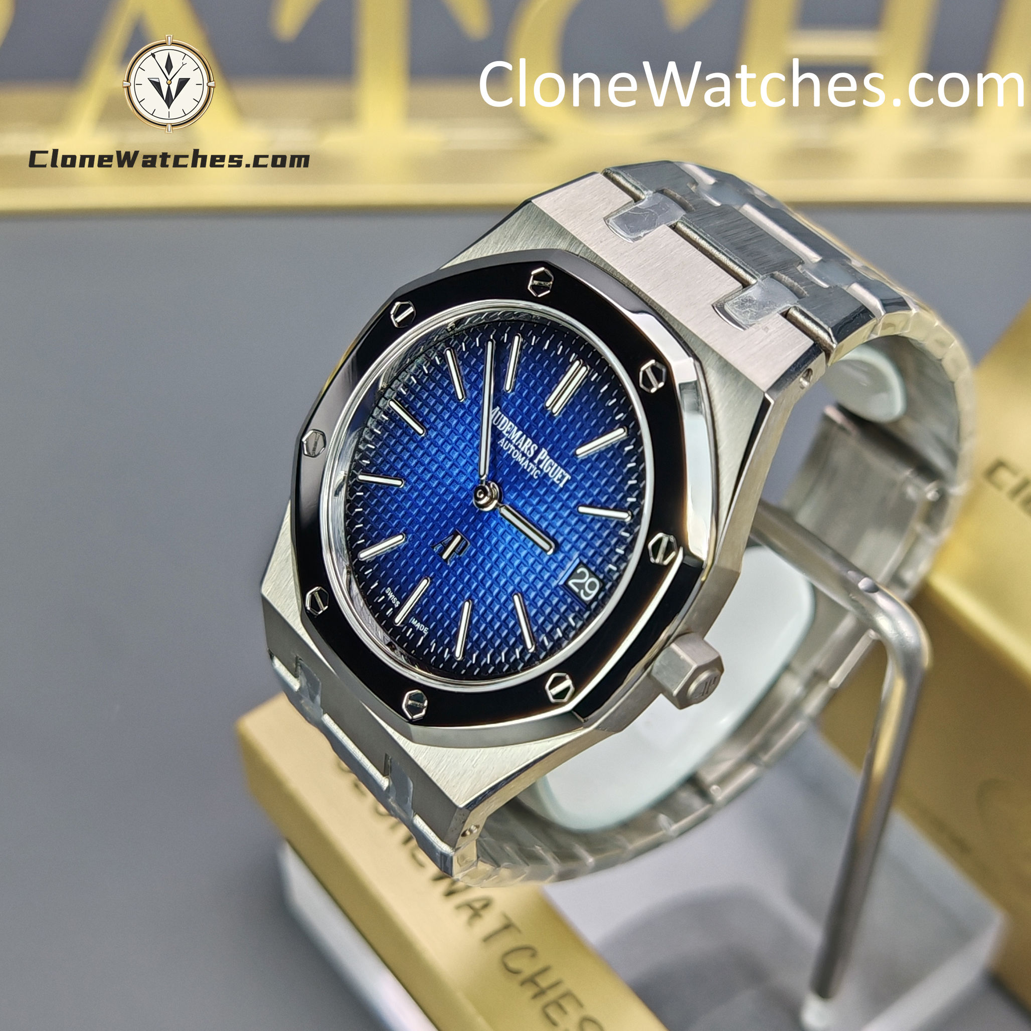 Audemars Piguet Super Clone Watches 1:1 Royal Oak “Jumbo” 15202IP Blue Dial