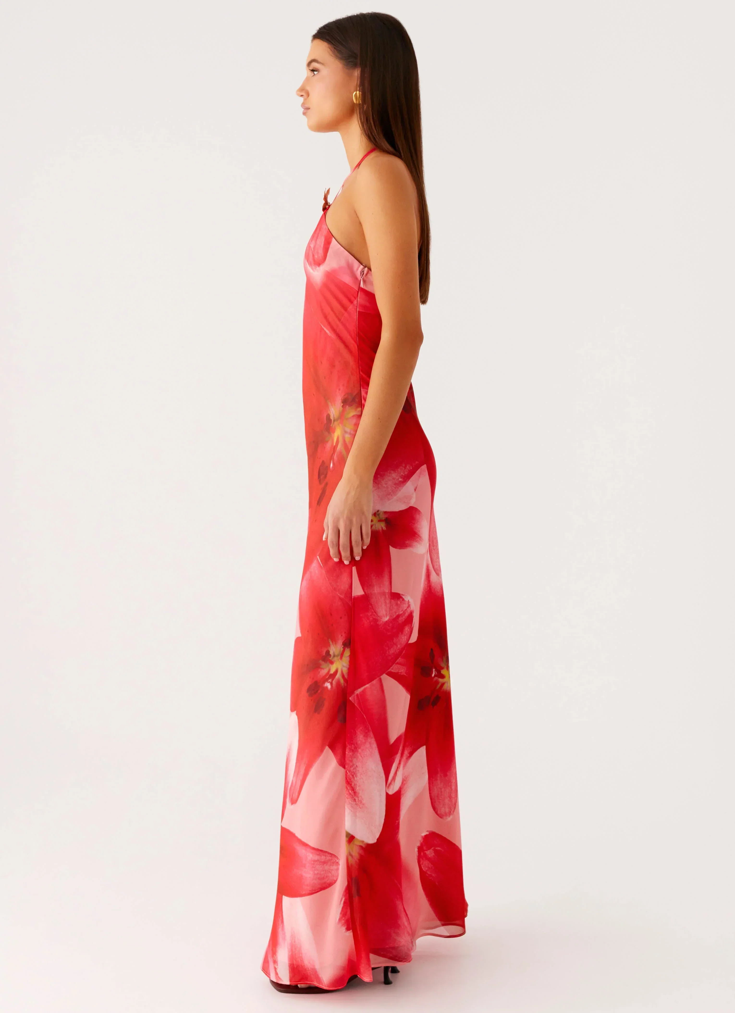 Vatiana Chiffon Maxi Dress - Peach Watermelon Flower