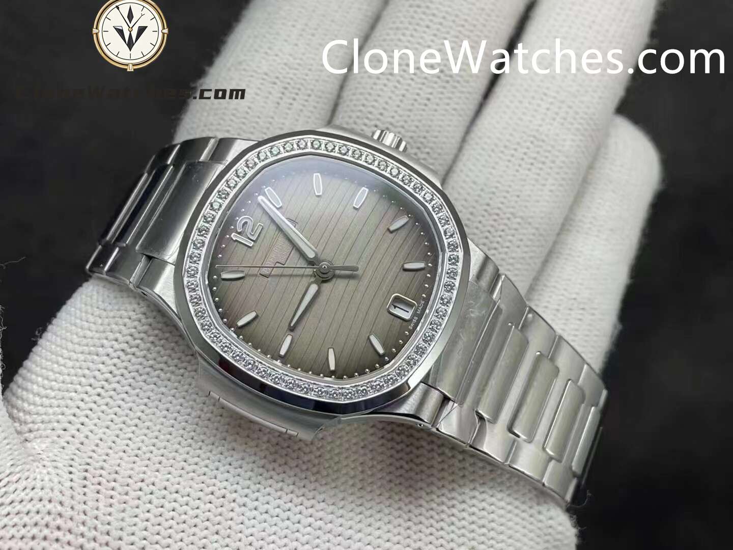 Patek Philippe Super Clone Watches 1:1 Nautilus Gray Dial Diamond Frame 7118/1200A-011 35.2 mm