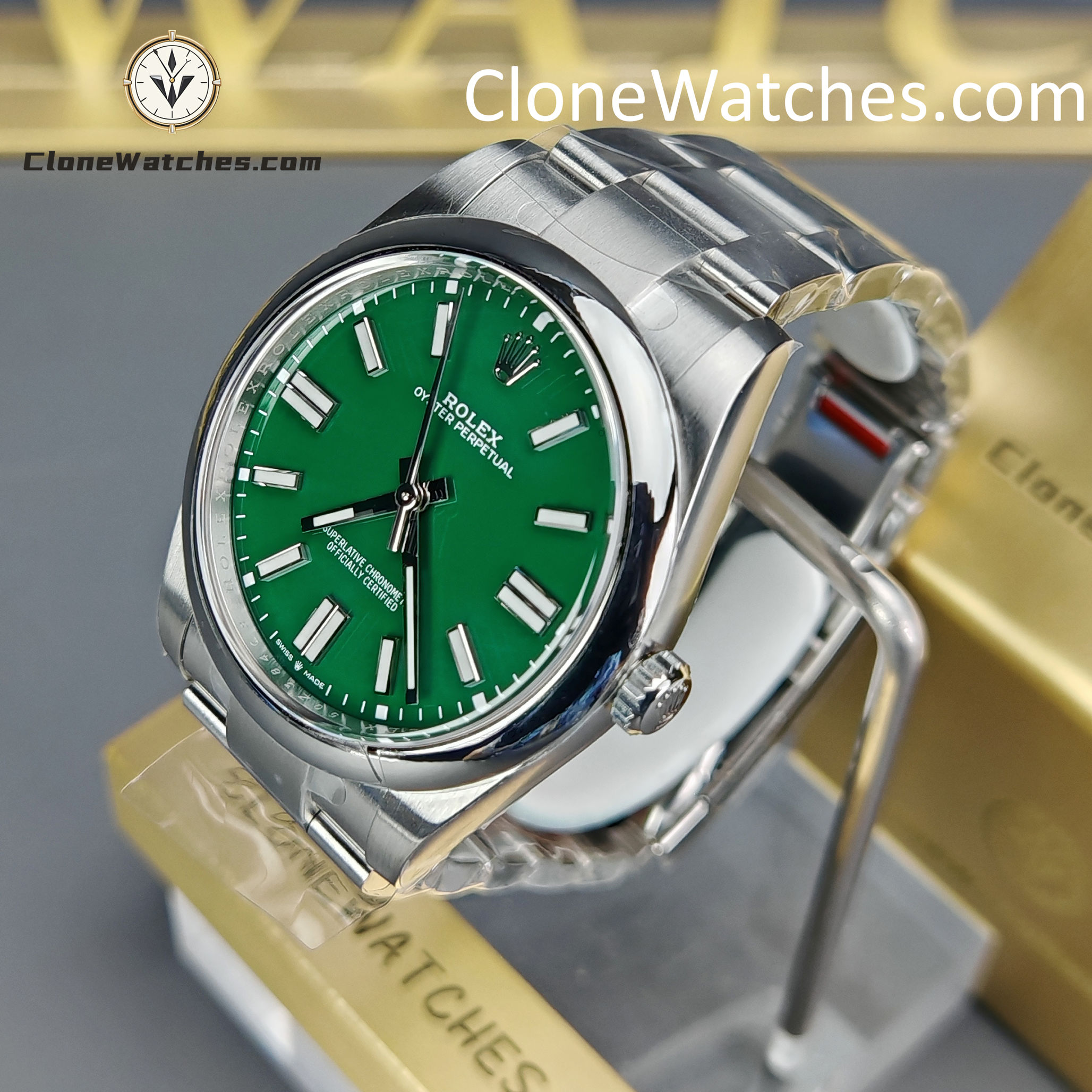Rolex Super Clone Watches 1:1 Oyster Perpetual Green Dial 41mm M124300 3230 Movement