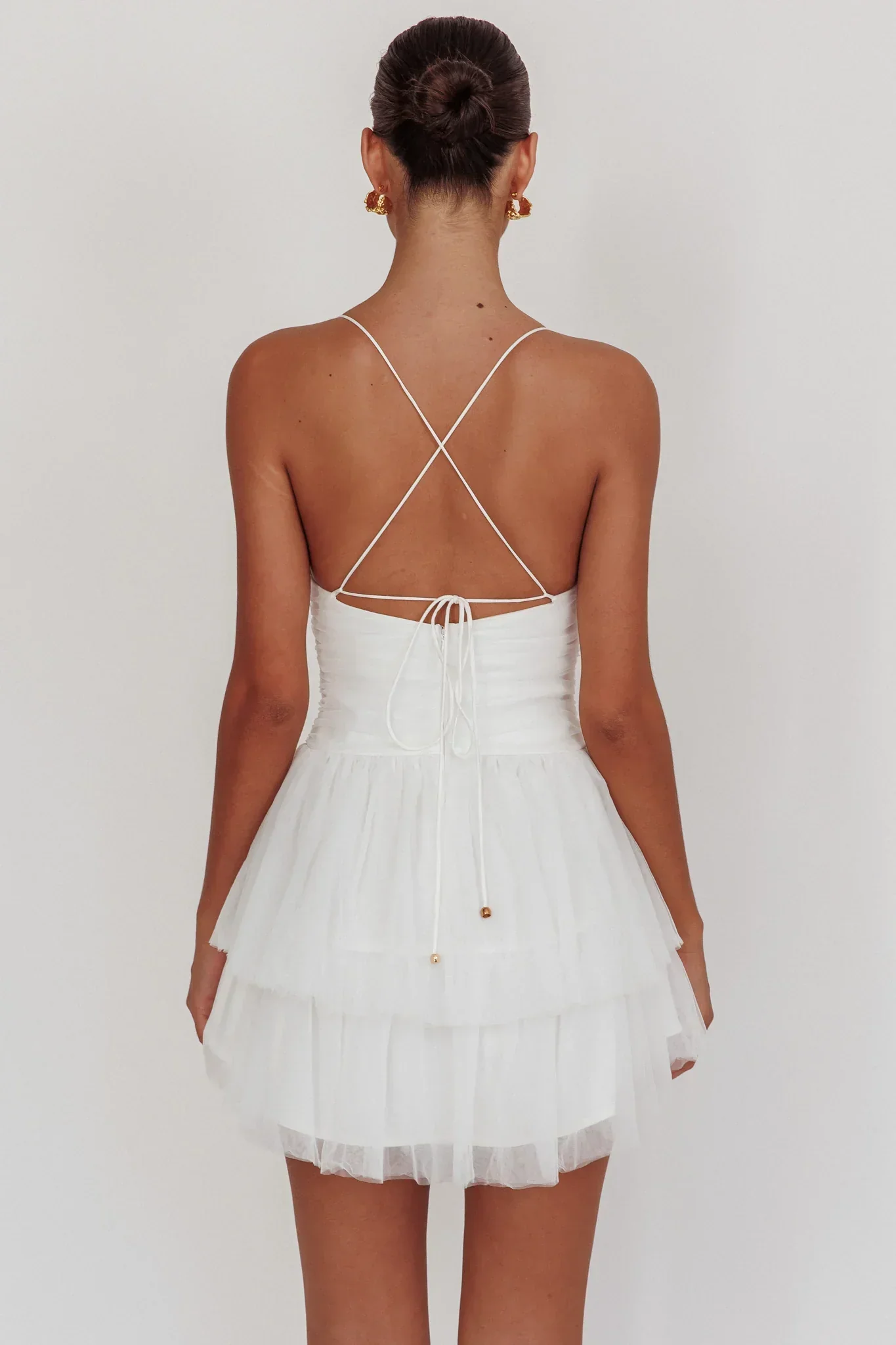 Nightingale Ruched Mesh Mini Dress White