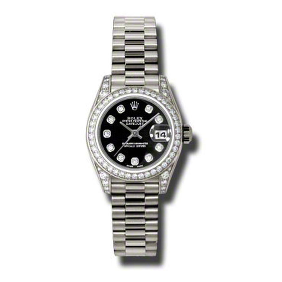 Rolex Lady-Datejust 26 Black Dial 18K White Gold President Automatic Ladies Watch 179159BKDP（Lifetime free warranty+90-days replacement service & Refund!.）