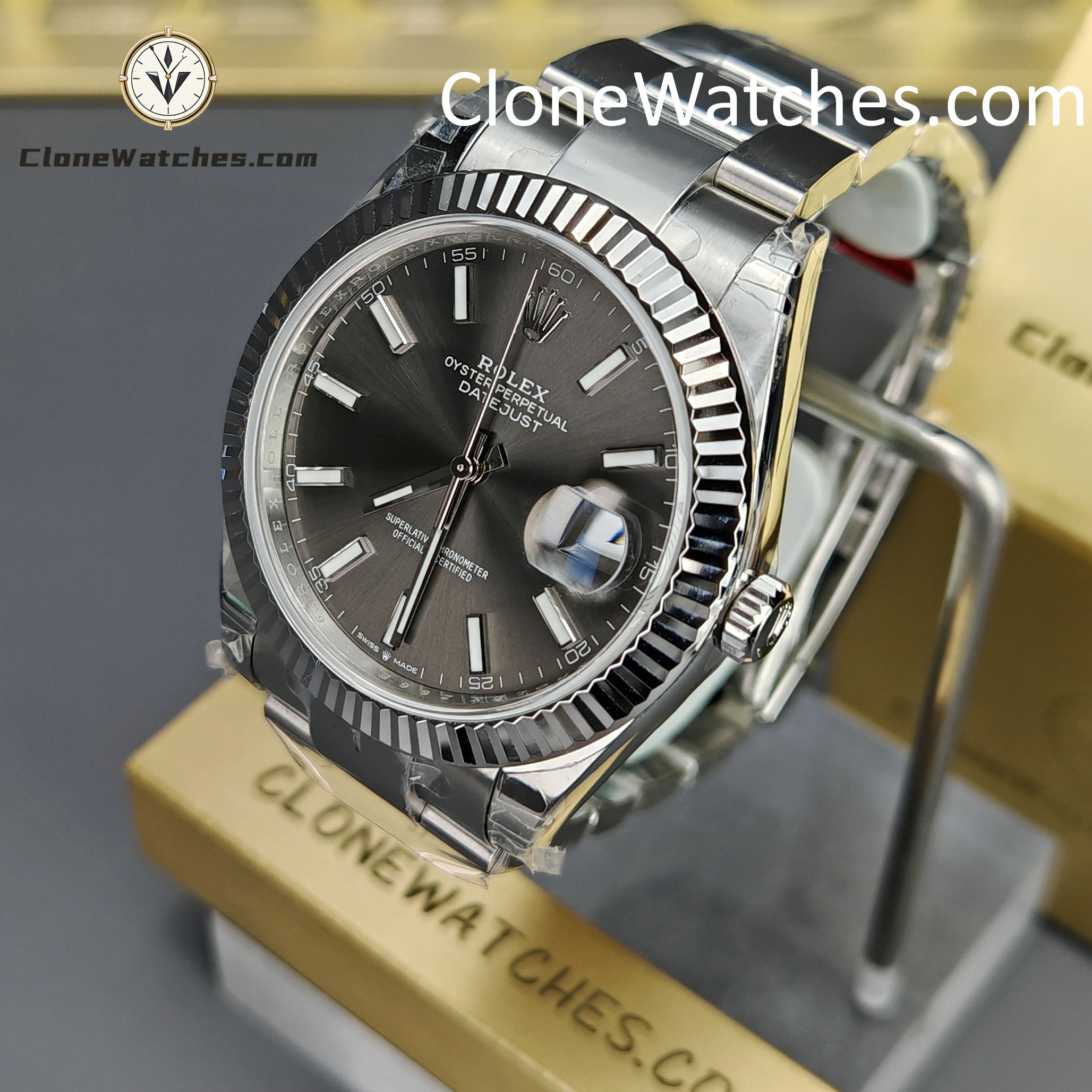 Rolex Super Clone Watches 1:1 DateJust Gray Dial m126334-0013 Oyster 41MM 3235 Movement