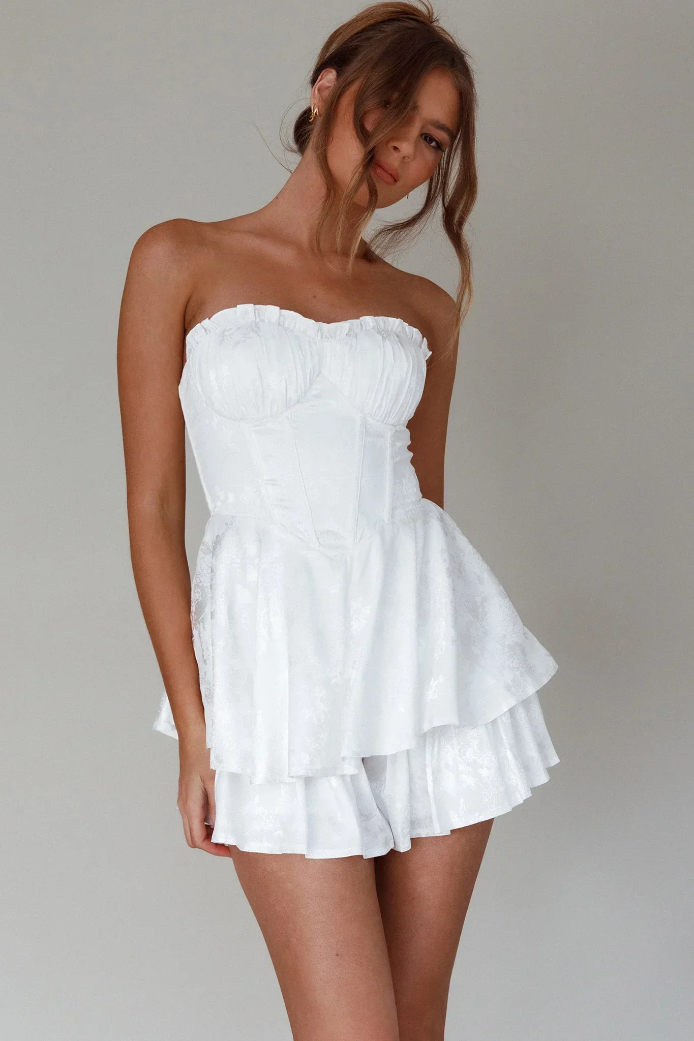 Paris Muse Gathered Bust Romper White