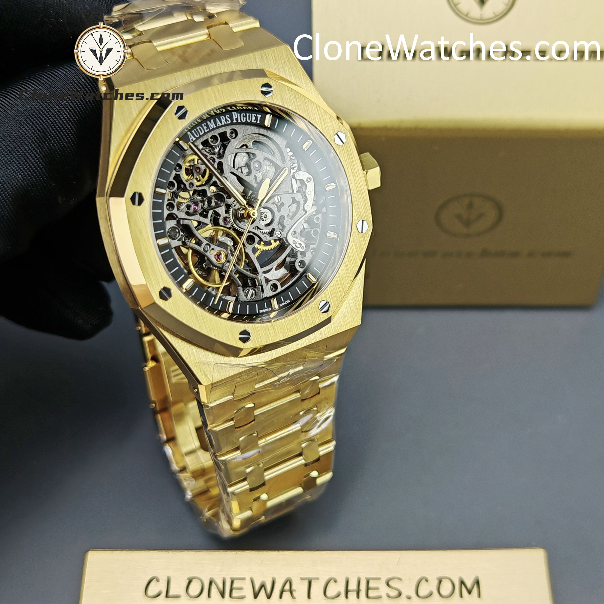 Audemars Piguet Super Clone Watches 1:1 Royal Oak 18K Gold 15407 Skeleton Dial