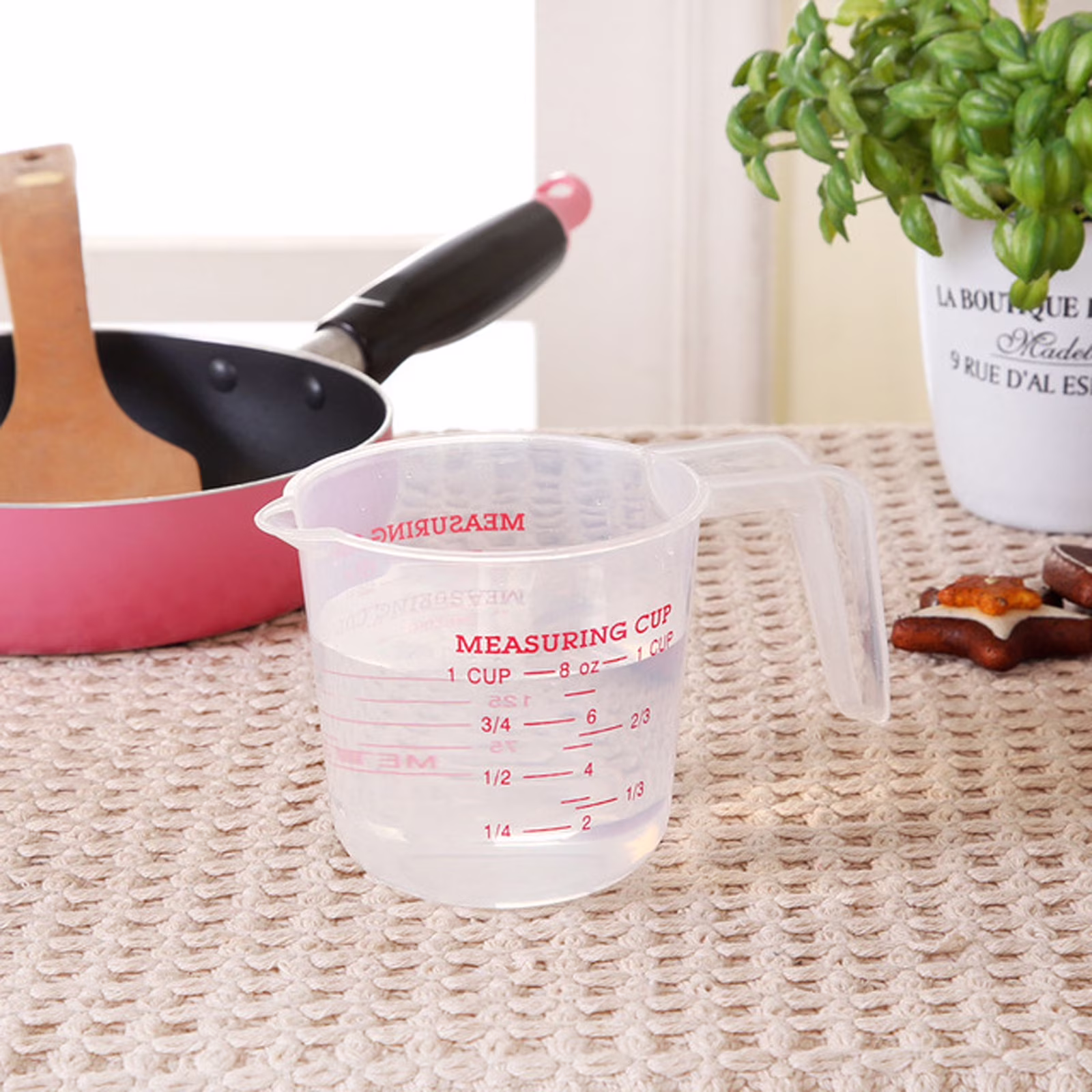 1 Pc Measuring Cup, 250Ml (1-Cup) Plastic Liquid Measuring Cups, Clear Plastic Measuring Cup with Handle - Baking, Cooking, Mixing & Measuring Cups, Essential Kitchen Tools, White