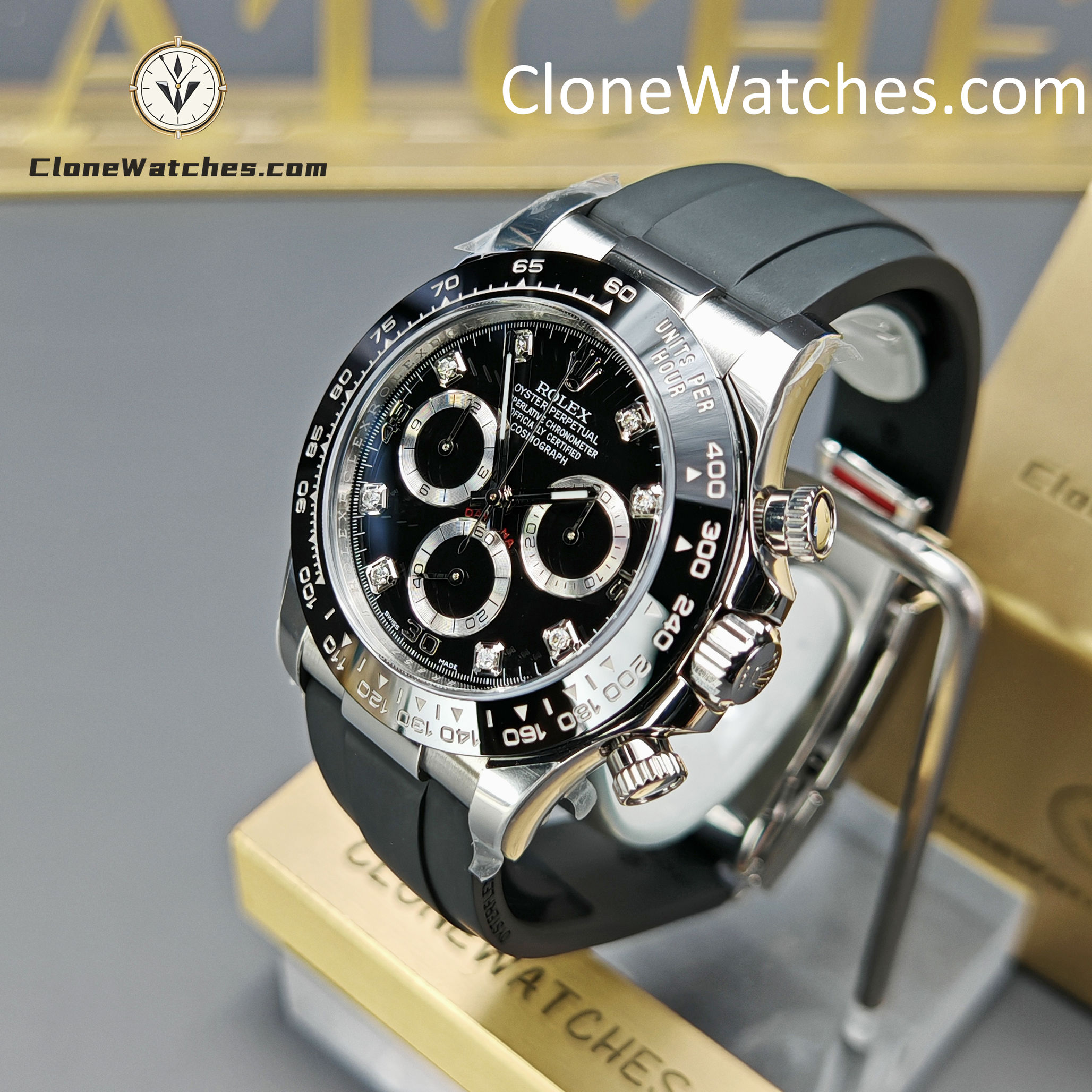 Rolex Super Clone Watches 1:1 Daytona Black Diamond Dial m116519ln-0025 4130 Movement