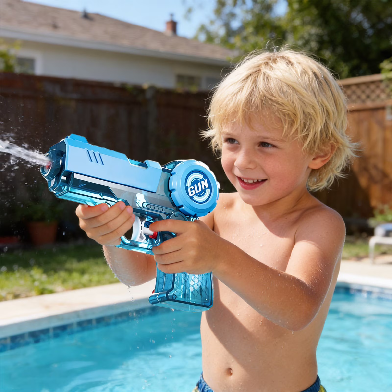 Press Jumping Water Blaster, Large Capacity Beach Water Sprayer with Automatic Jump Action, Long Range Outdoor Summer Water Toy for Pool Party