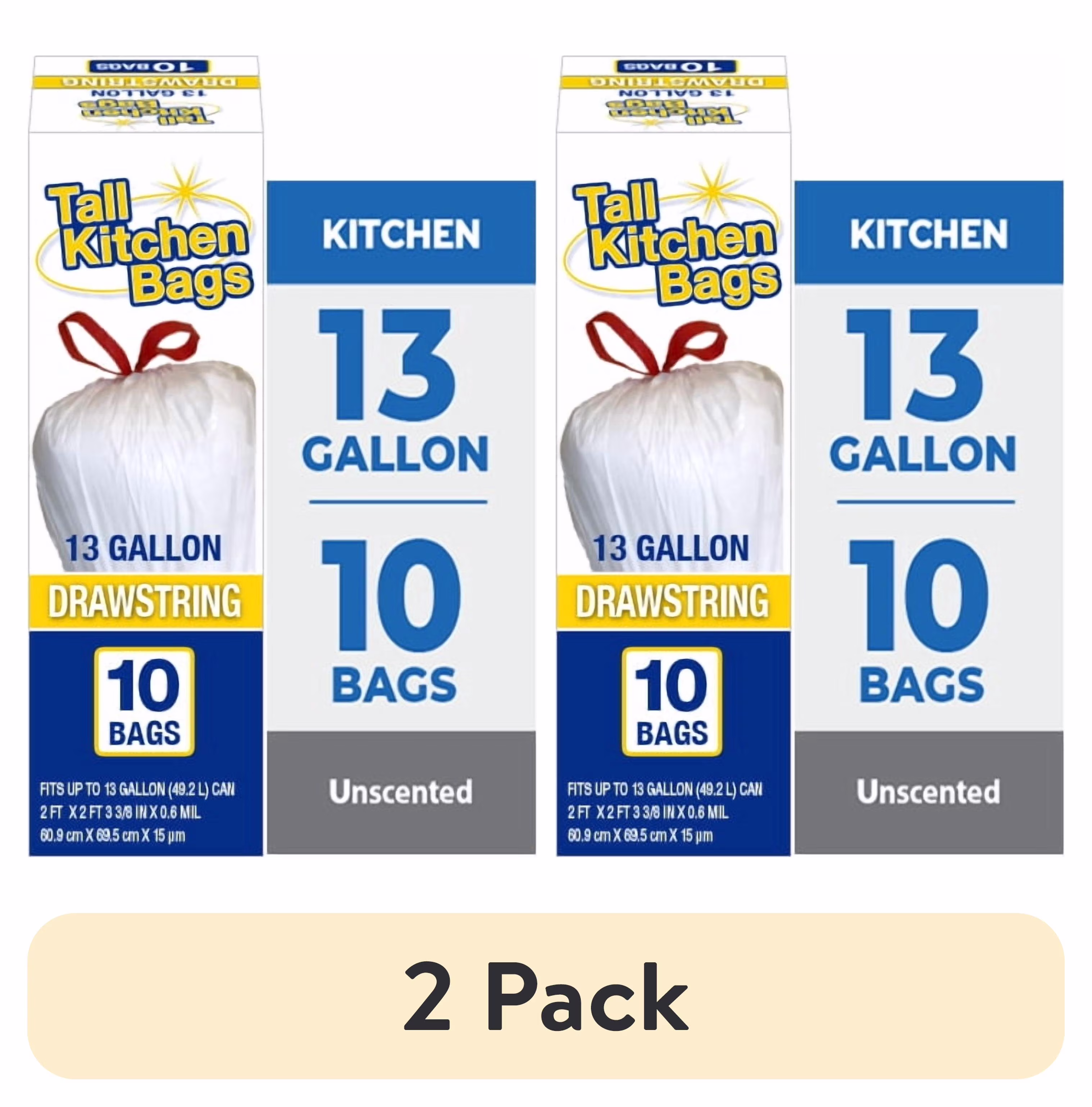 Basic Kitchen Trash Bags, 13 Gallon, 10 Bags (Drawstring)