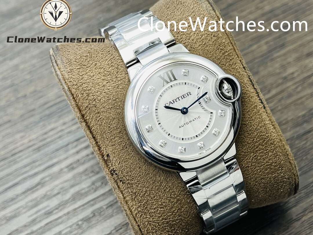 Cartier Super Clone Watches 1:1 Ballon Bleu de Cartier WE902074 White Diamond Dial 33mm