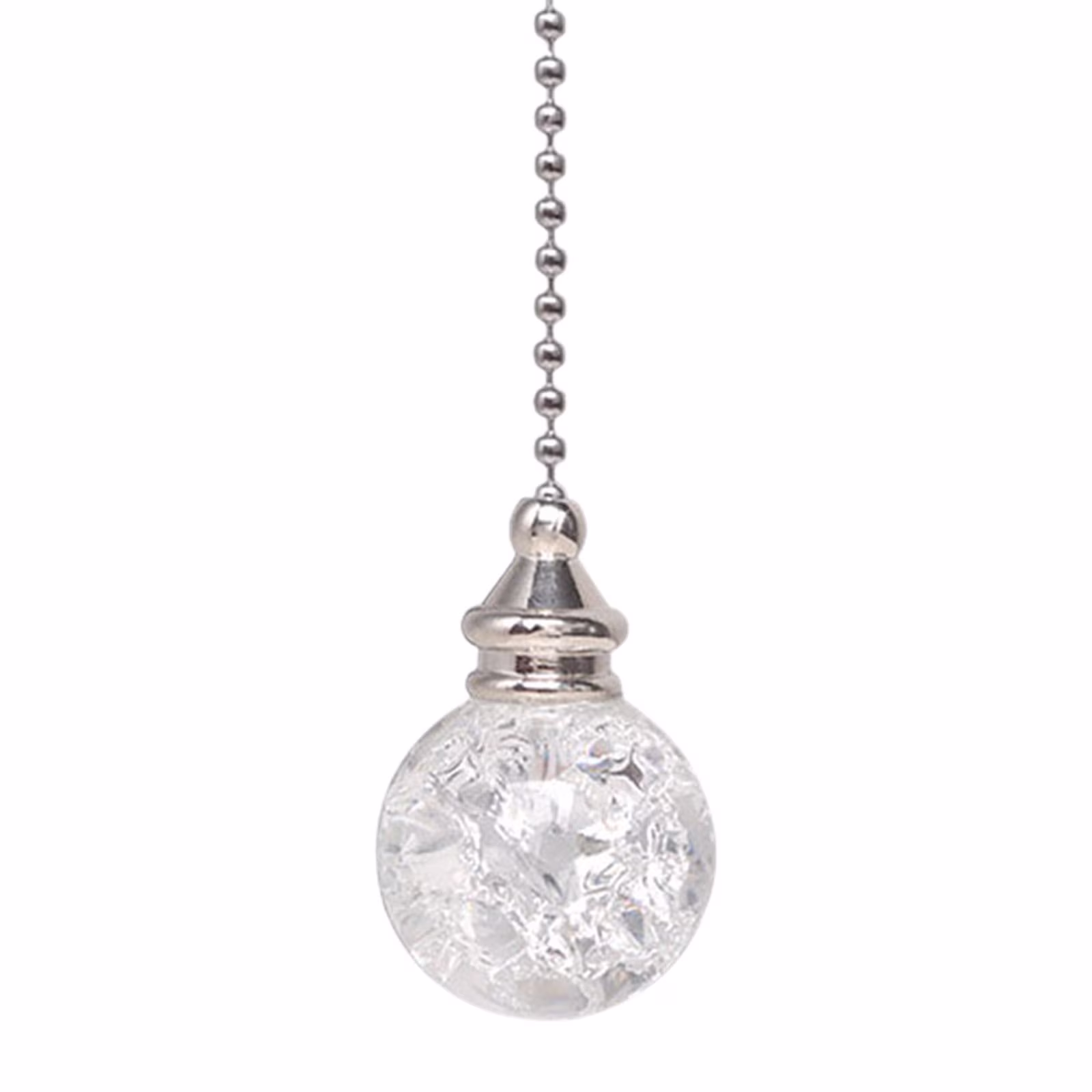 HomelyJoy Crystal Ball Fan Pull Chain, Decorative Crackle Glass Pendant for Ceiling Fans and Lights, 21 Inch Beaded Extension Chain for Home Decor
