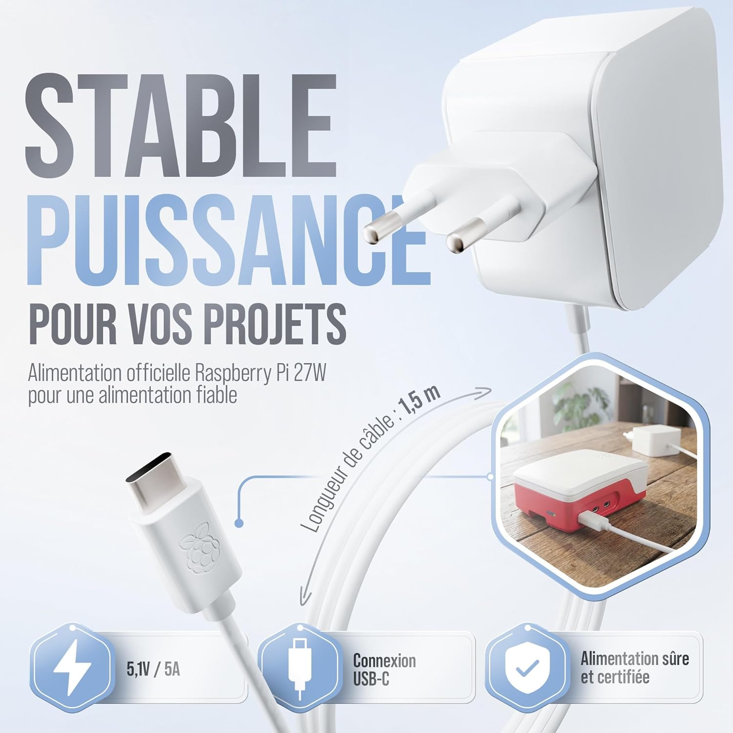 Kit Raspberry Pi 5 8 Go alimentation 27 W boîtier ventilateur HDMI 4K
