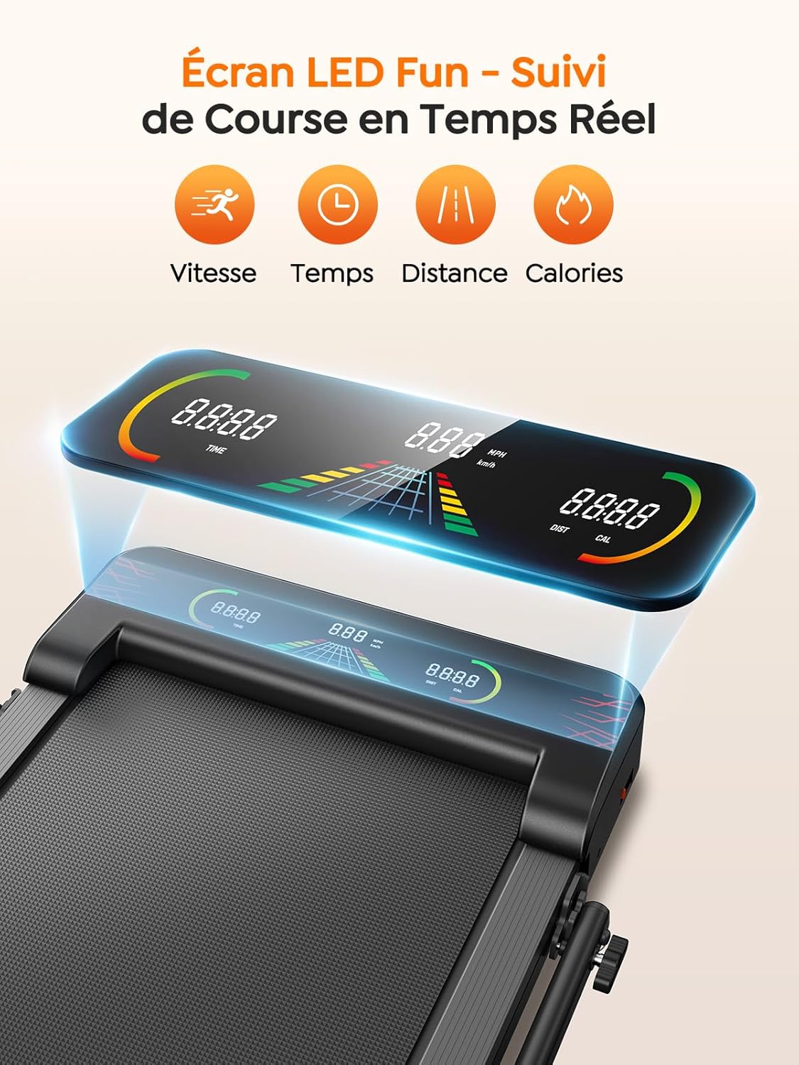 Tapis de course pliable 5 en 1 LED inclinable 9% moteur silencieux double écran 1 à 12 km/h compact maison bureau 120 kg
