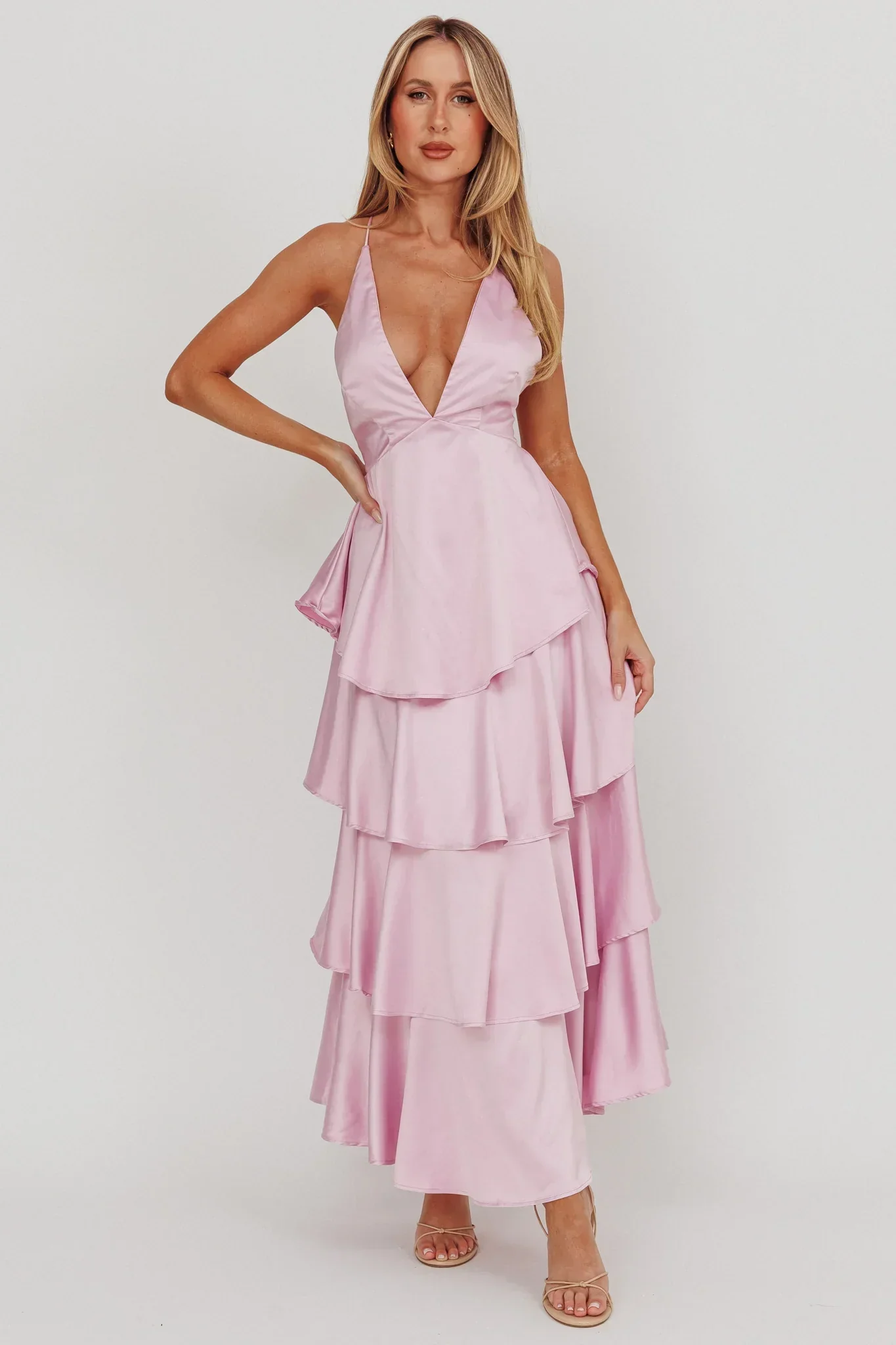 Auguste Tiered Frill Strappy Back Dress Lilac