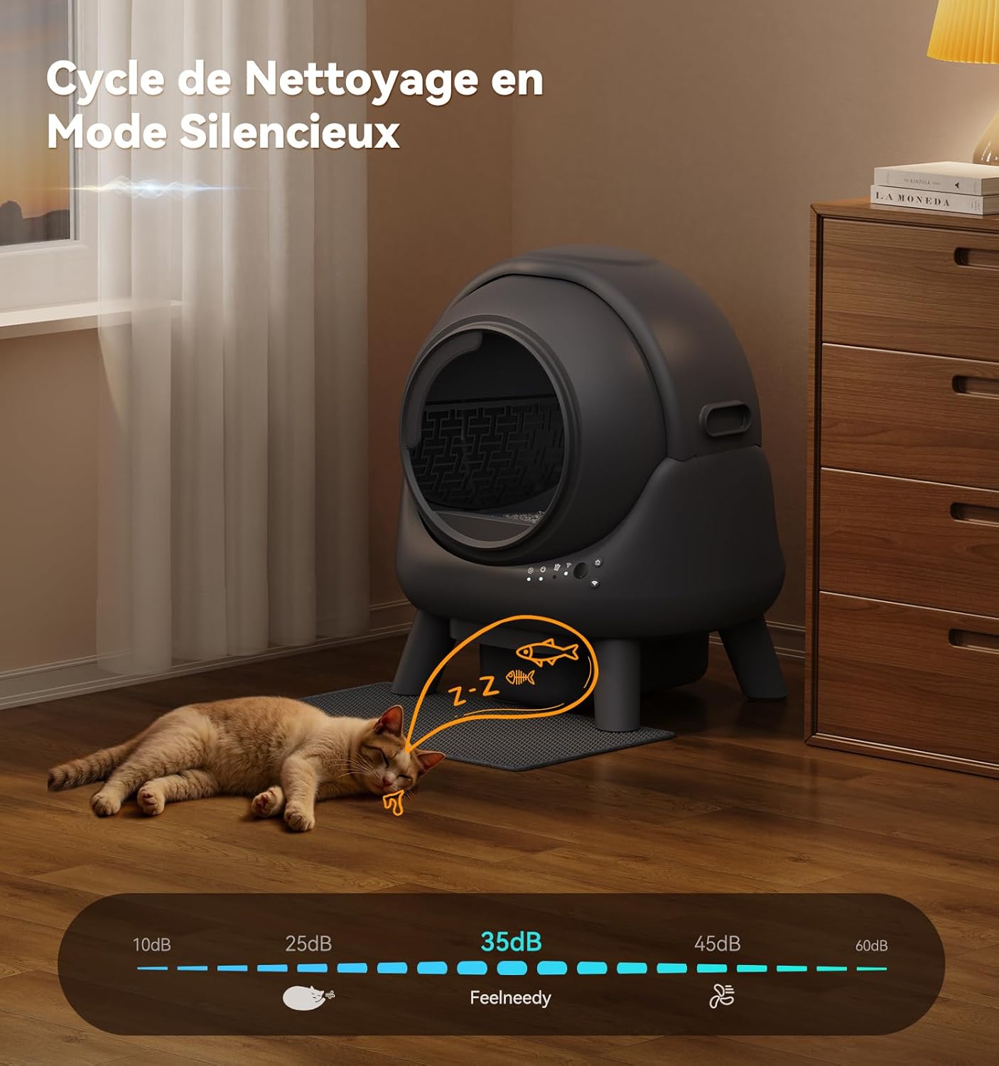 Litière chat autonettoyante bac automatique anti odeur contrôle app capacité 65L