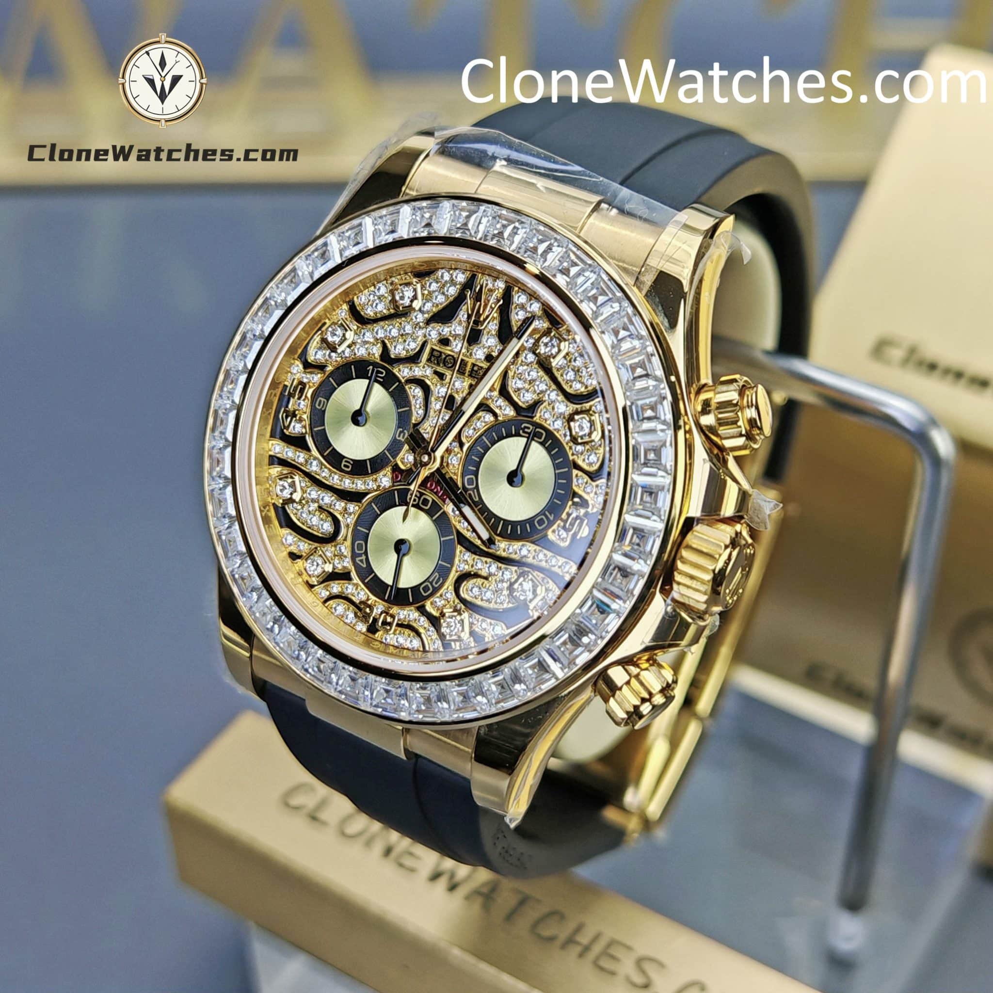 Rolex Super Clone Watches 1:1 Daytona 18K Gold 116588TBR Eye of the Tiger Diamonds Dial 4130 Movement
