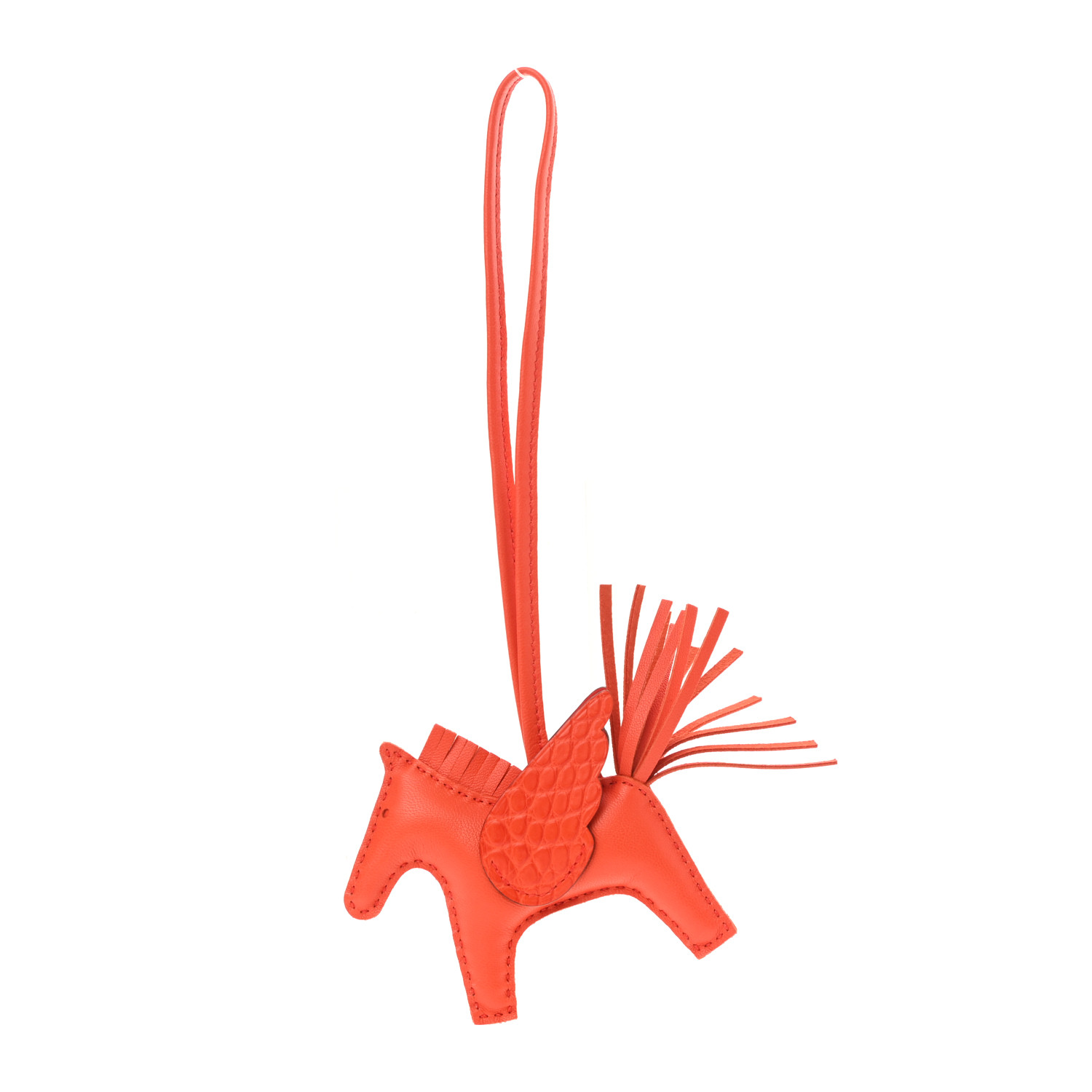 Hermes Milo Lambskin Matte Alligator Touch Grigri Rodeo Pegase Horse Bag Charm PM Orange Poppy Capucine