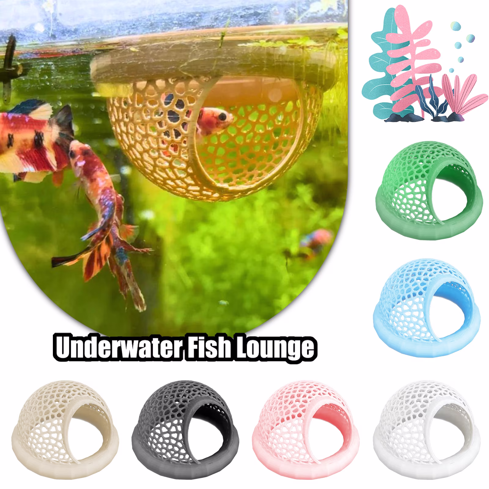 Floating Fish Cave Aquarium Accessories for Betta and Shrimp,Fish Rest Lounge Fish Tank Decor Hiding Spot,3D Printed Floating Habitat-Pink