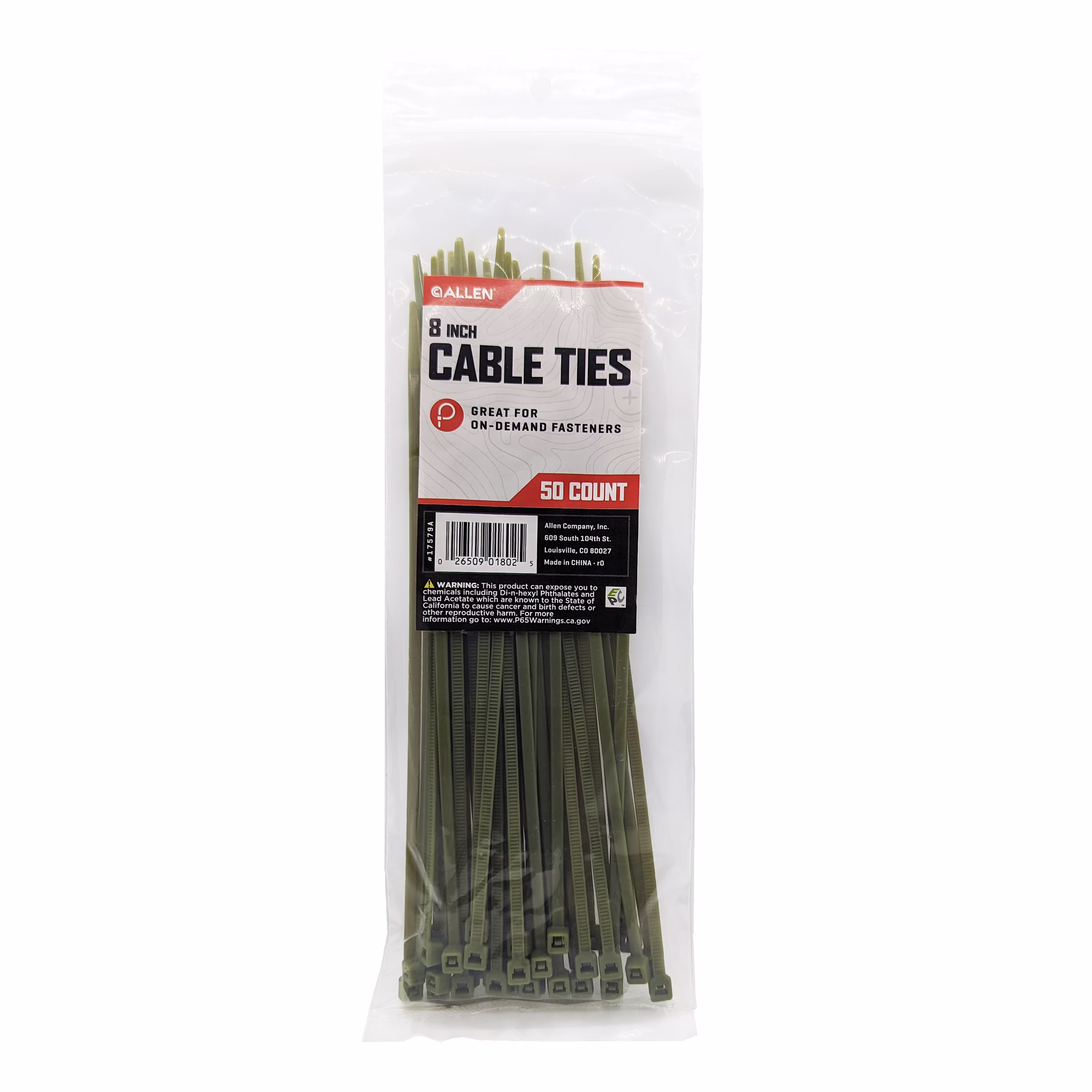 Allen Company 8 Inch Hunting Blind Cable Ties - 50 Pack Self-Locking - Green