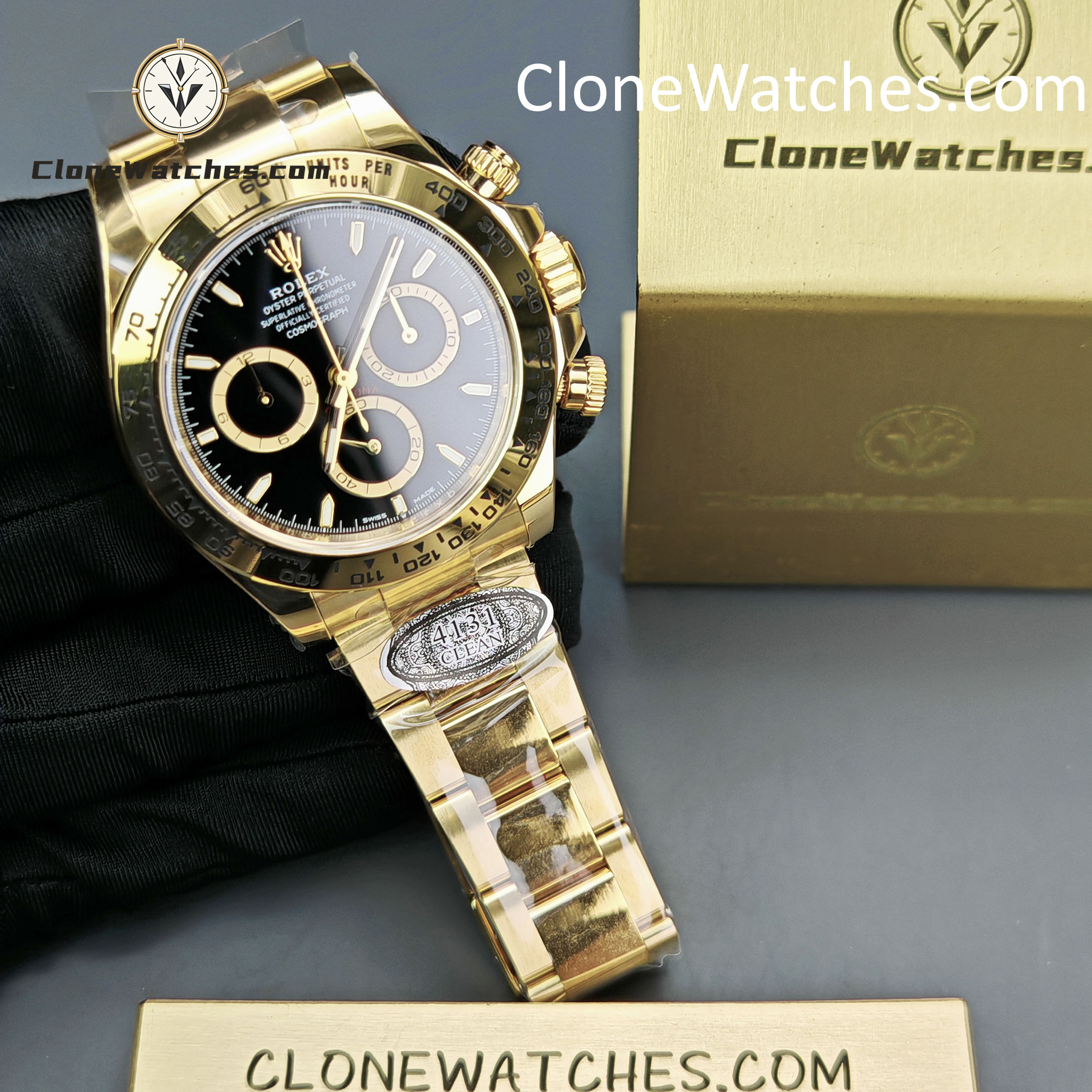 Rolex Super Clone Watches 1:1 Daytona 18K Gold Black Dial M126508-0004 4131 Movement
