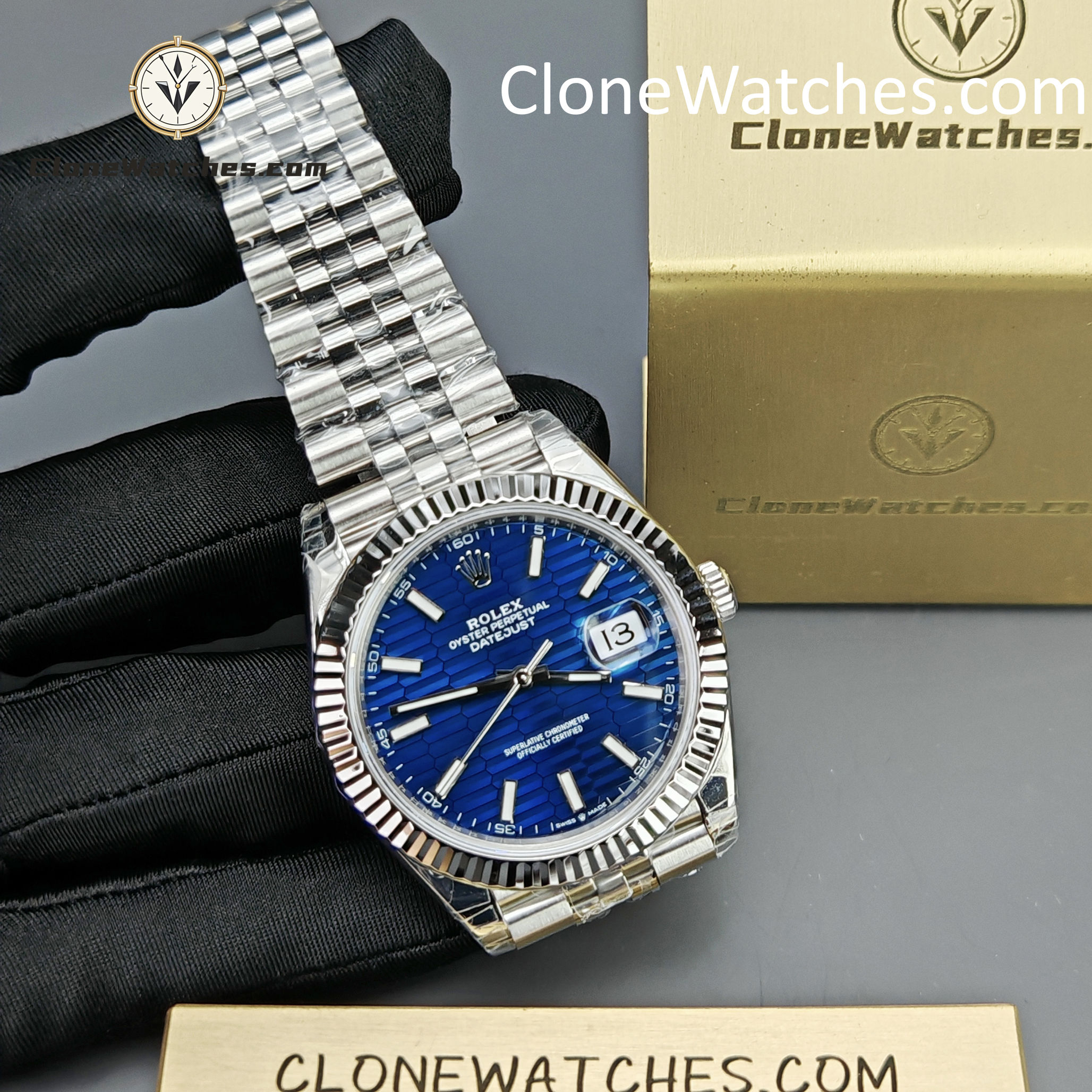 Rolex Super Clone Watches 1:1 DateJust Water Ripple Blue Dial m126334-0032 Jubilee 41MM 3235 Movement