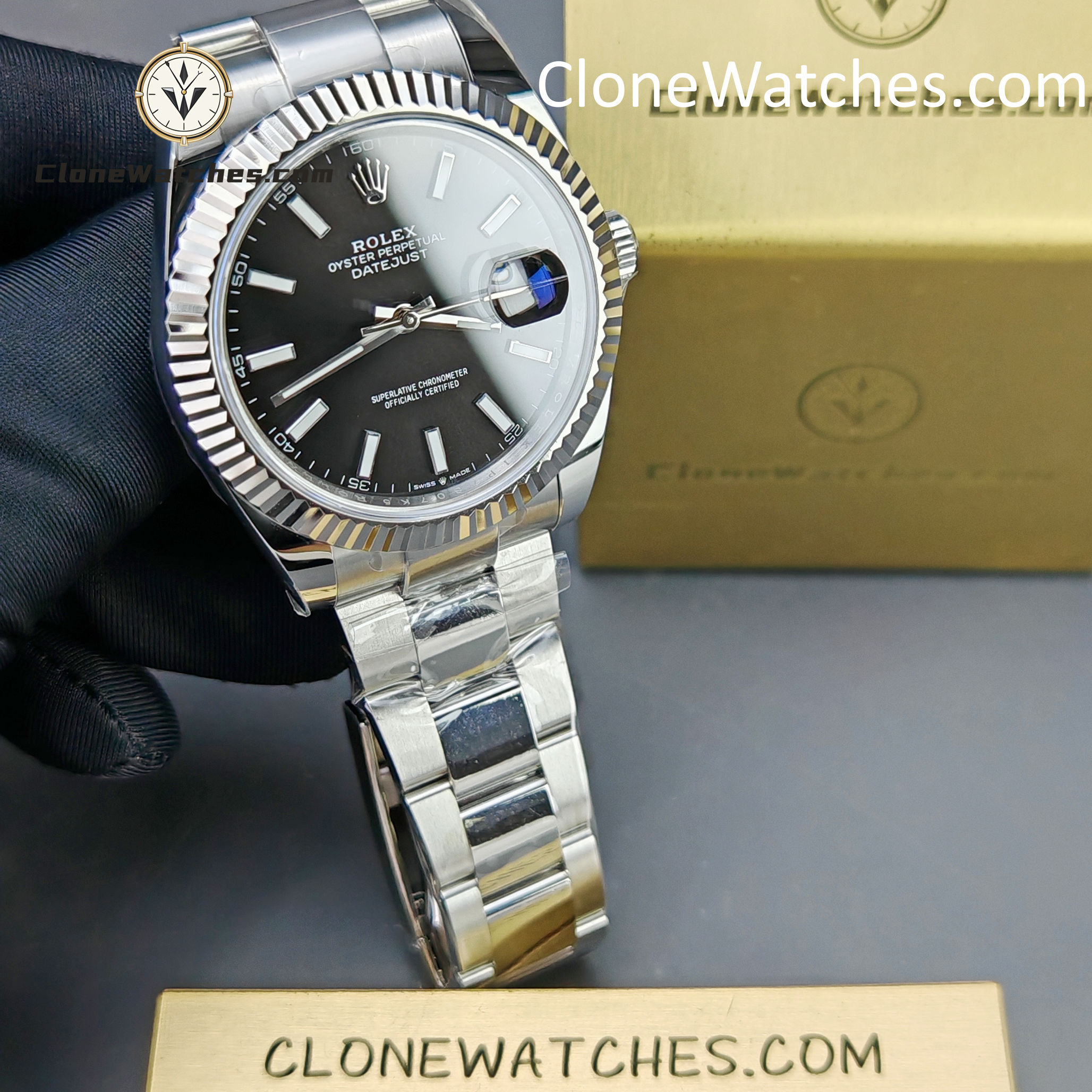 Rolex Super Clone Watches 1:1 DateJust Black Dial m126334-0017 Oyster 41MM 3235 Movement
