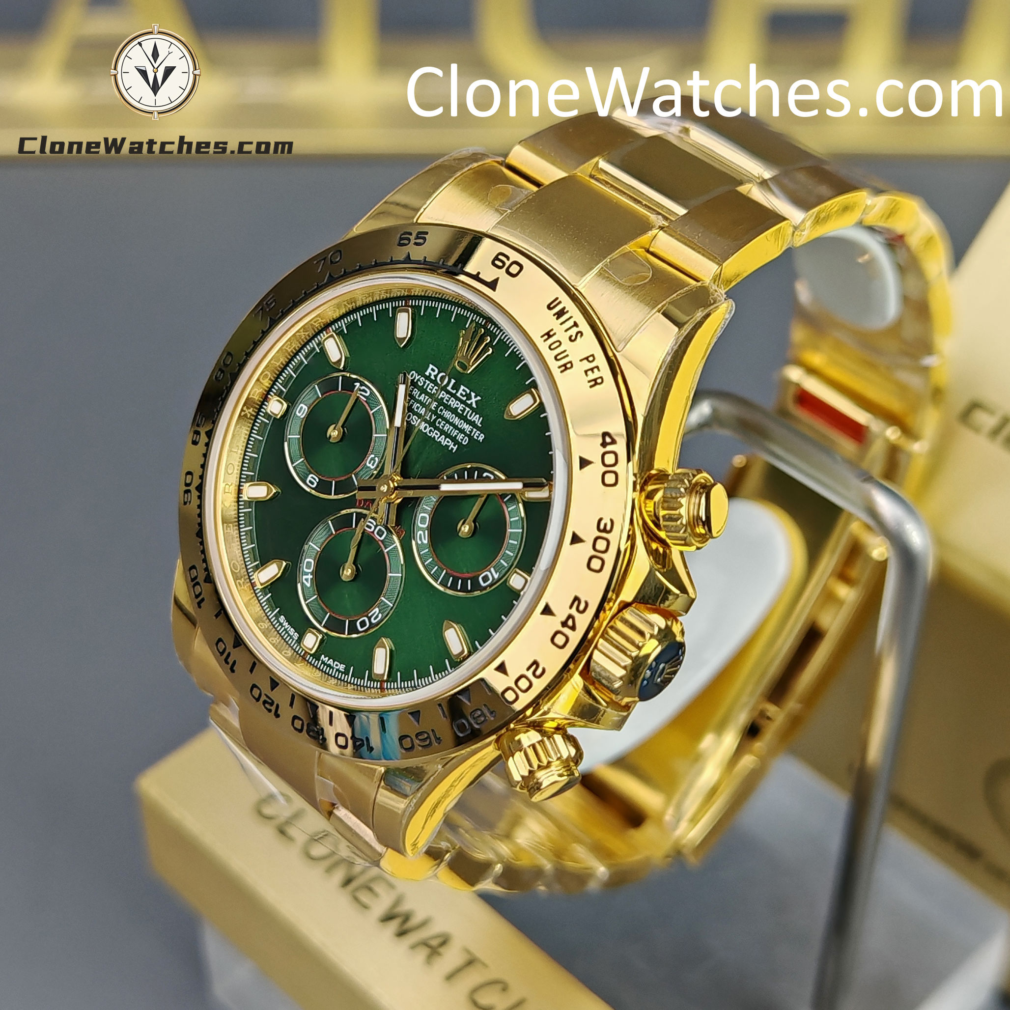 Rolex Super Clone Watches 1:1 Daytona 18K Gold Green Dial M116508-0013 4130 Movement