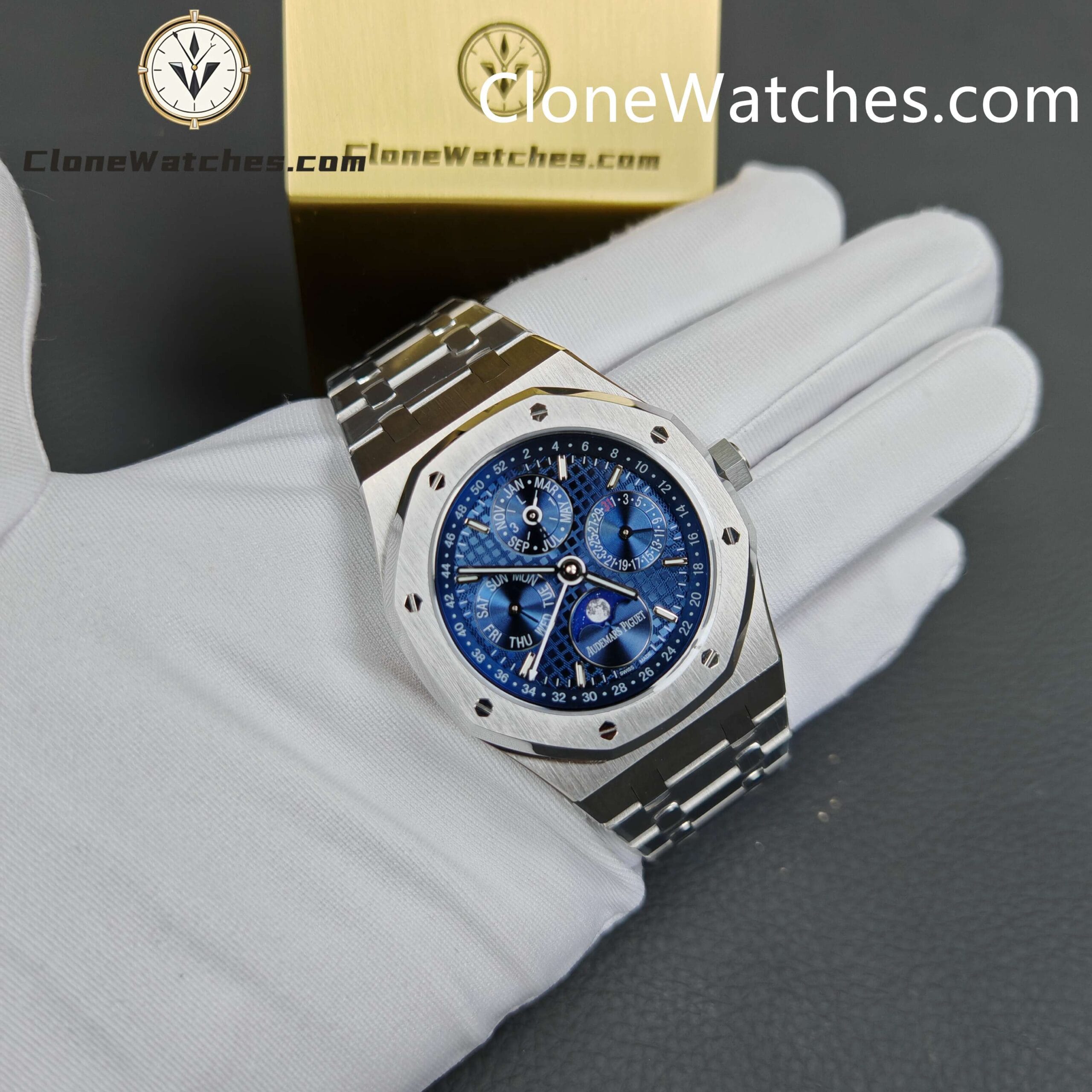 Audemars Piguet Super Clone Watches 1:1 Royal Oak Perpetual Calendar Blue Dial 26574ST 41MM