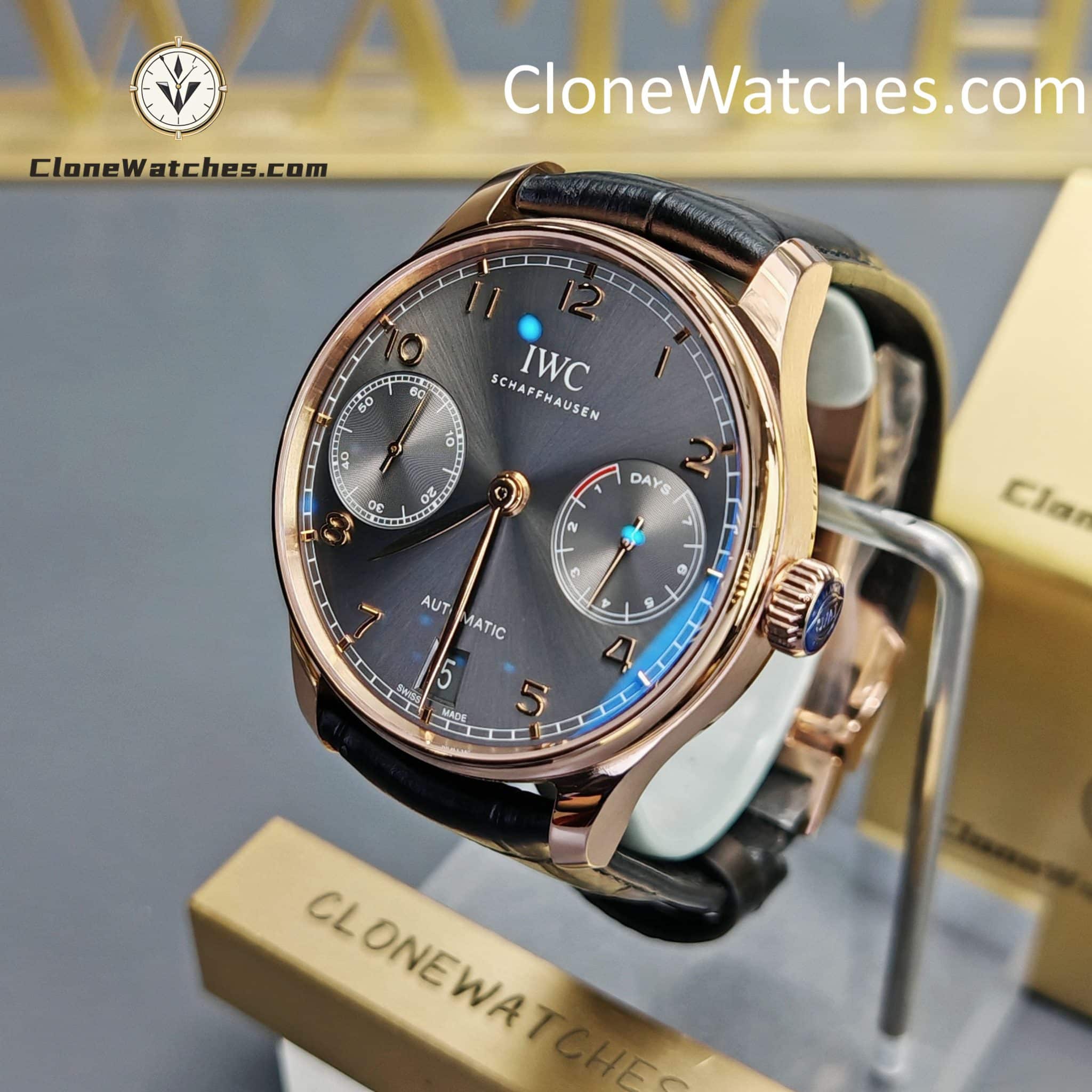 IWC Super Clone Watches 1:1 Portuguese Automatic Rose Gold Grey Dial 42.3MM IW500125
