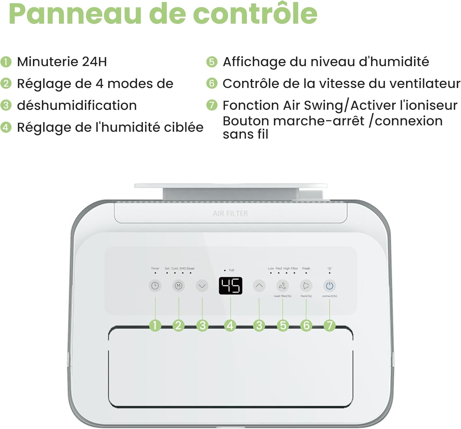Déshumidificateur 20 L jour connecté réservoir 3 L mode sèche linge