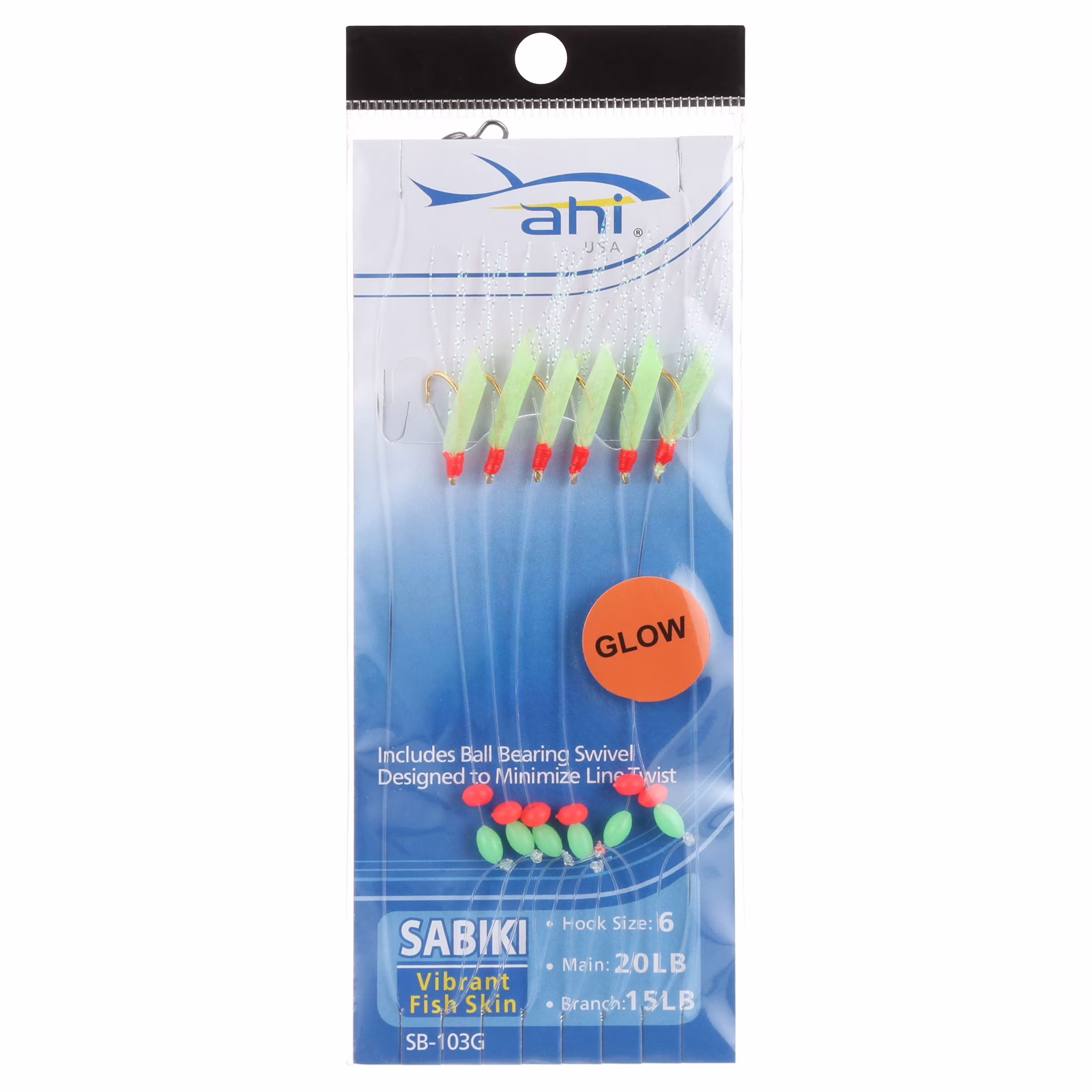 Ahi USA Glow Fish Skin Sabiki Fishing Rig #6