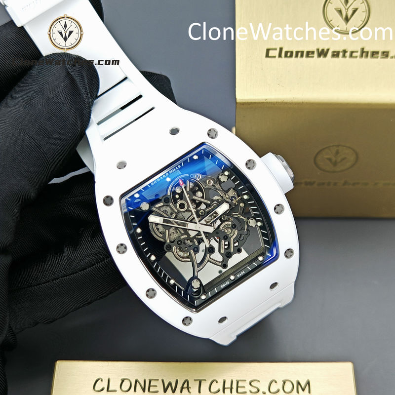 Richard Mille Super Clone Watches 1:1 RM 055 Ceramics Tourbillon White Strap