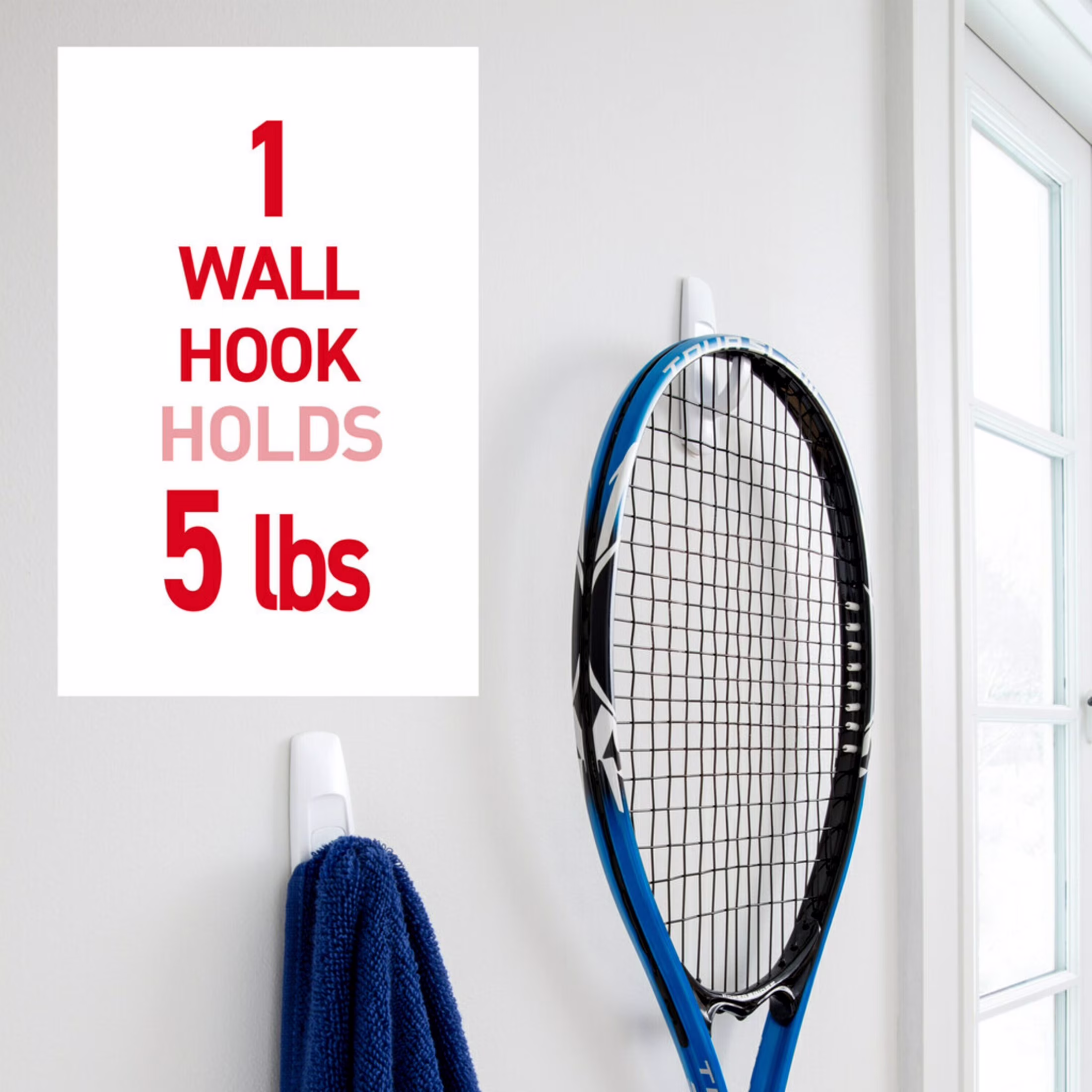 Command Large Utility Hooks, Holds 5 lb, White, 6 Hooks, 12 Pairs Adhesive Strips