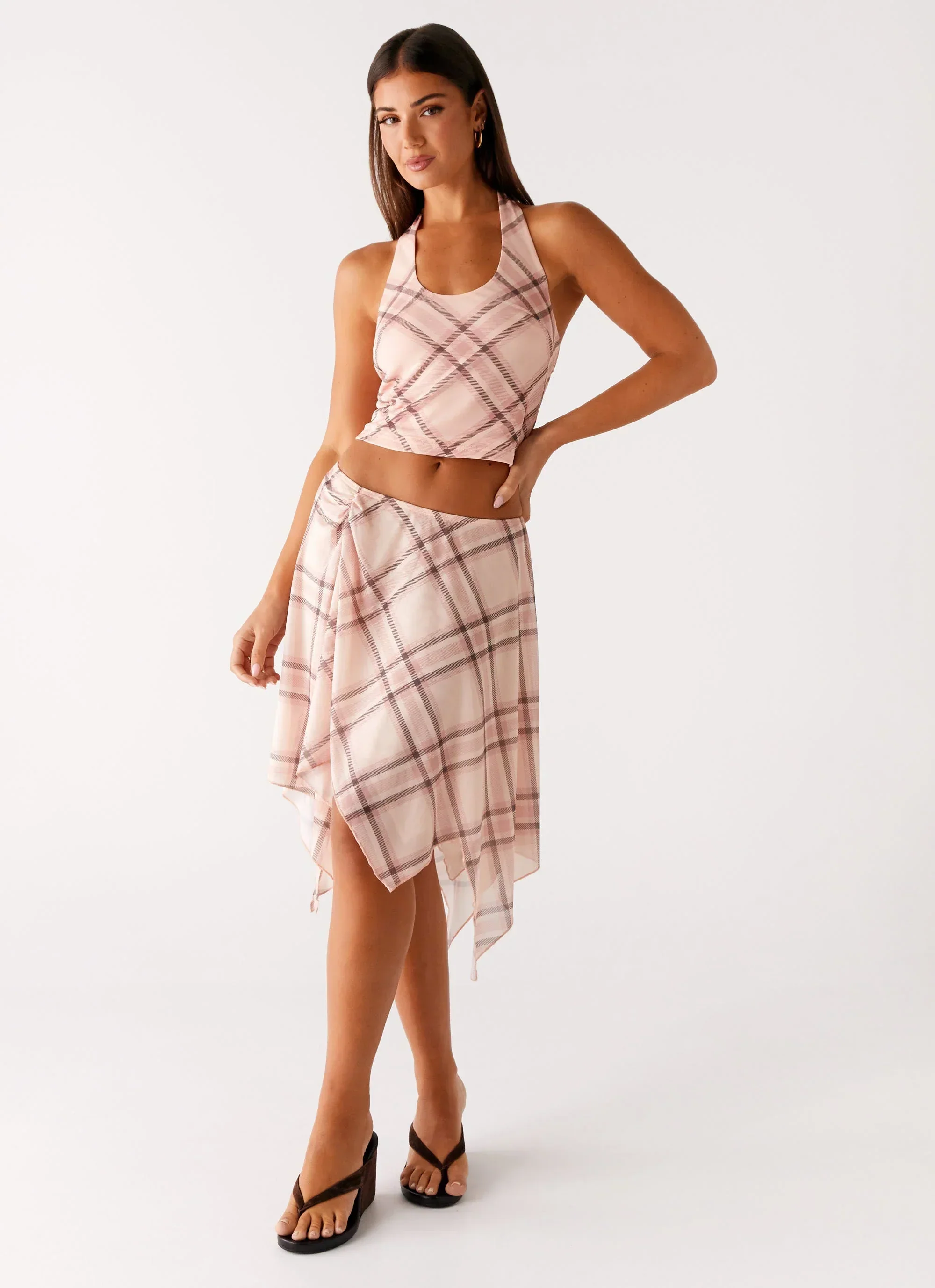 Fit Check Halter Top - Pink Check