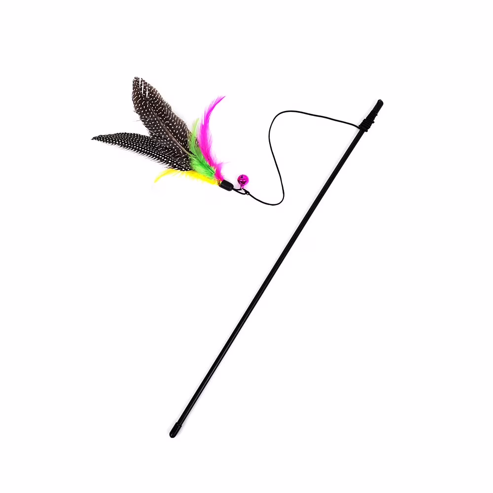 OAVQHLG3B Cat Wand Toys, Interactive Cat Toys with Feather Refills, Sturdy Wood Handle & Bell, Interactive Cat Toy Wand Kitten Toys for Indoor Cats to Play Chase Exercise