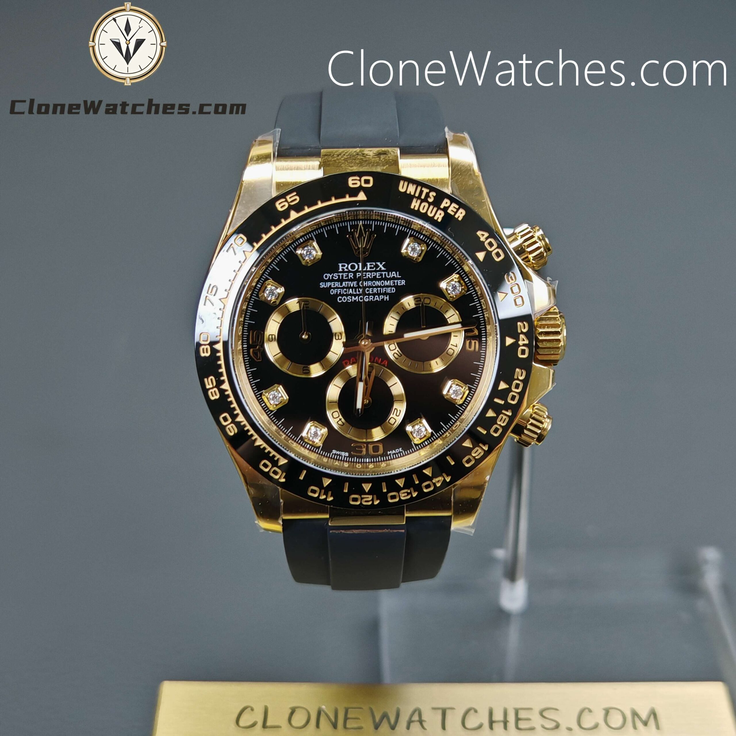 Rolex Super Clone Watches 1:1 Daytona 18K Gold Black Diamond Dial m116518ln-0078 4130 Movement