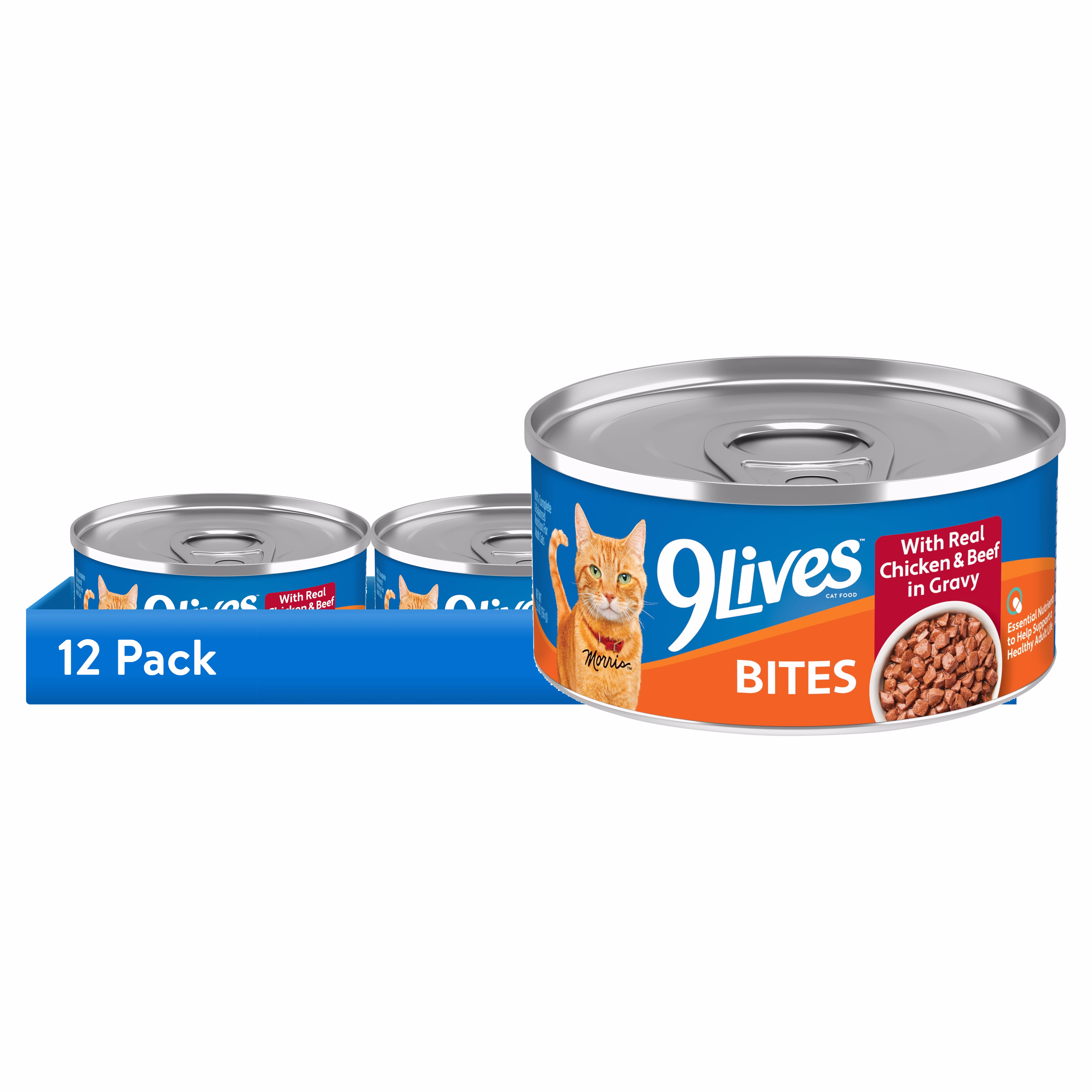 9Lives Bites in Gravy Real Chicken & Beef Wet Cat Food, 5.5 oz Can