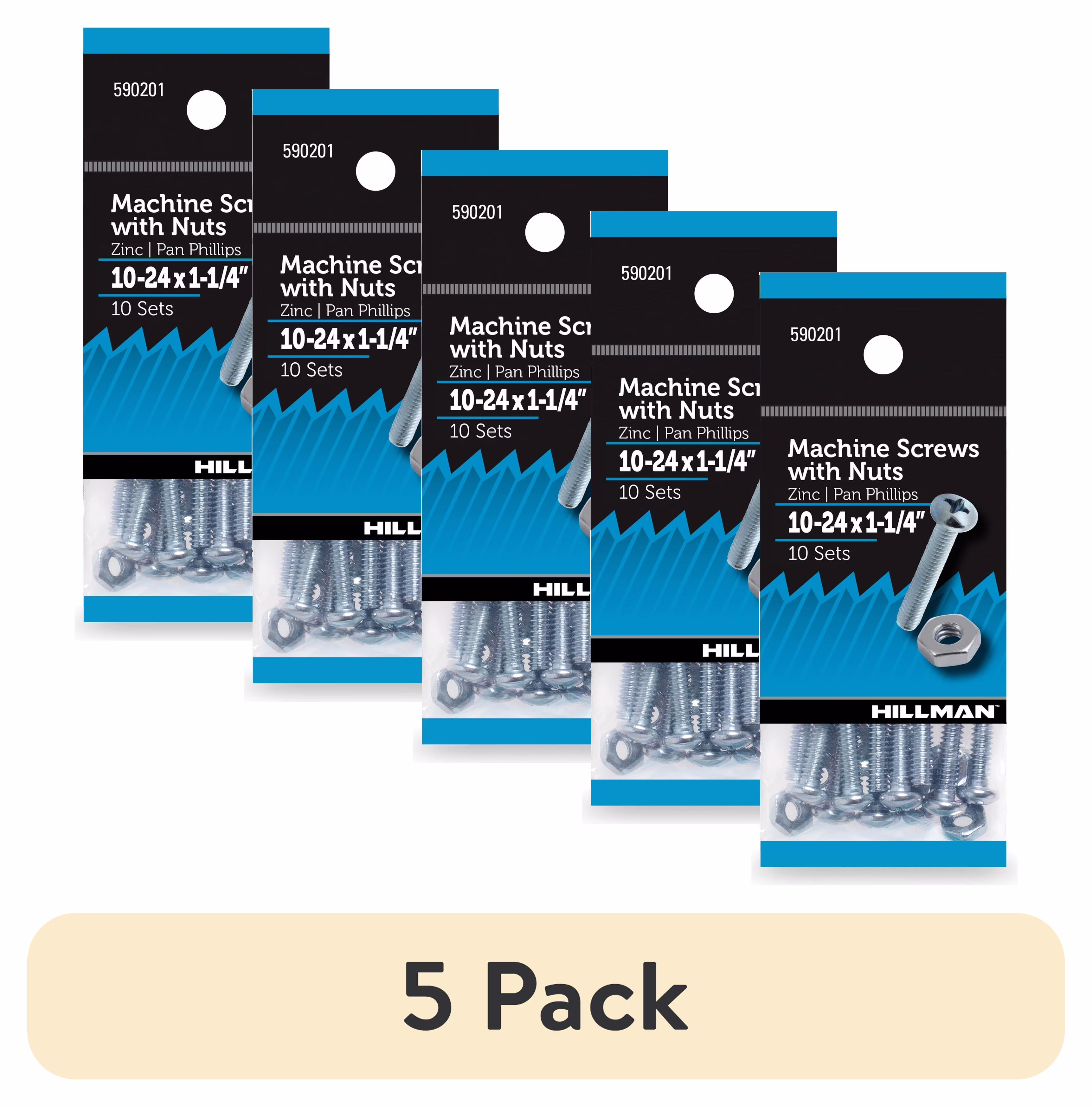 (5 pack) Hillman Machine Screws, #10 x 1-1/4