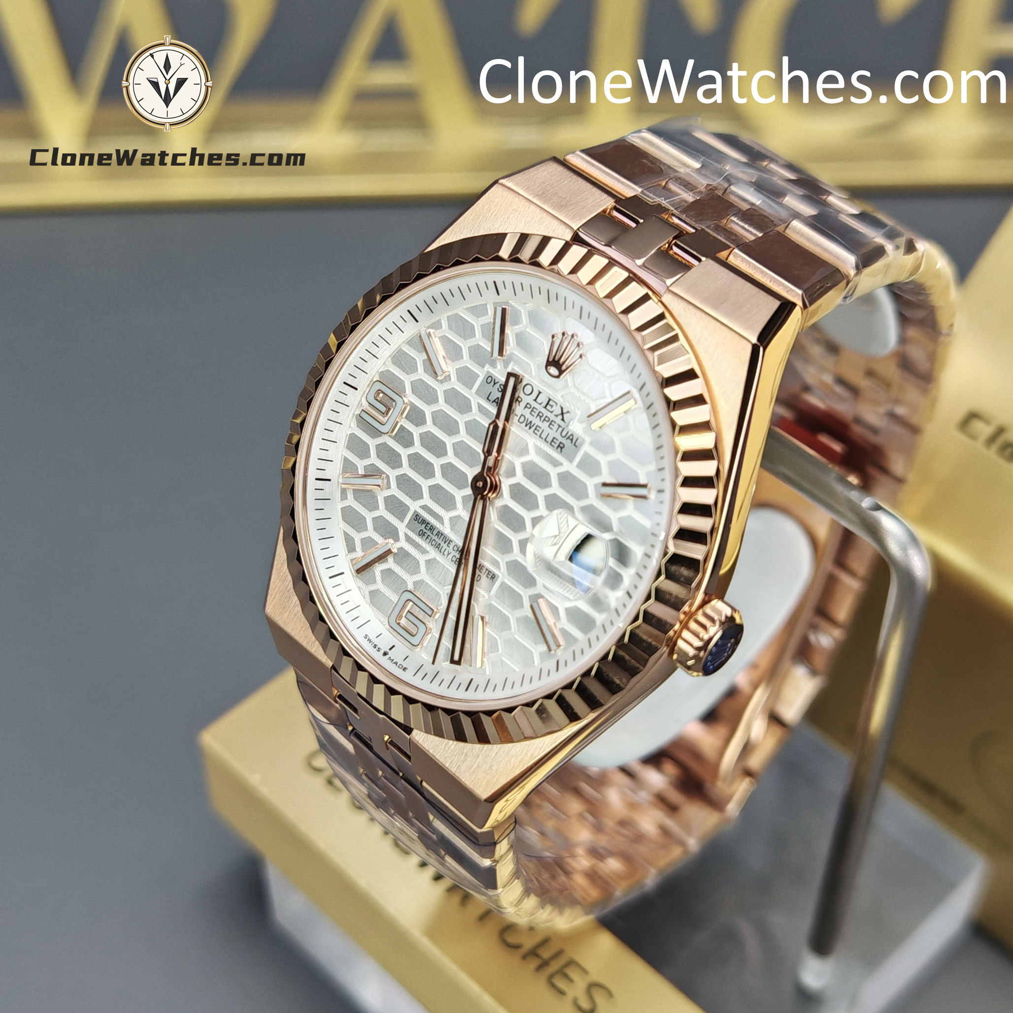 Rolex Super Clone Watches 1:1 Land-Dweller M127335-0001 White Dial Rose Gold 7135 Movement 40mm