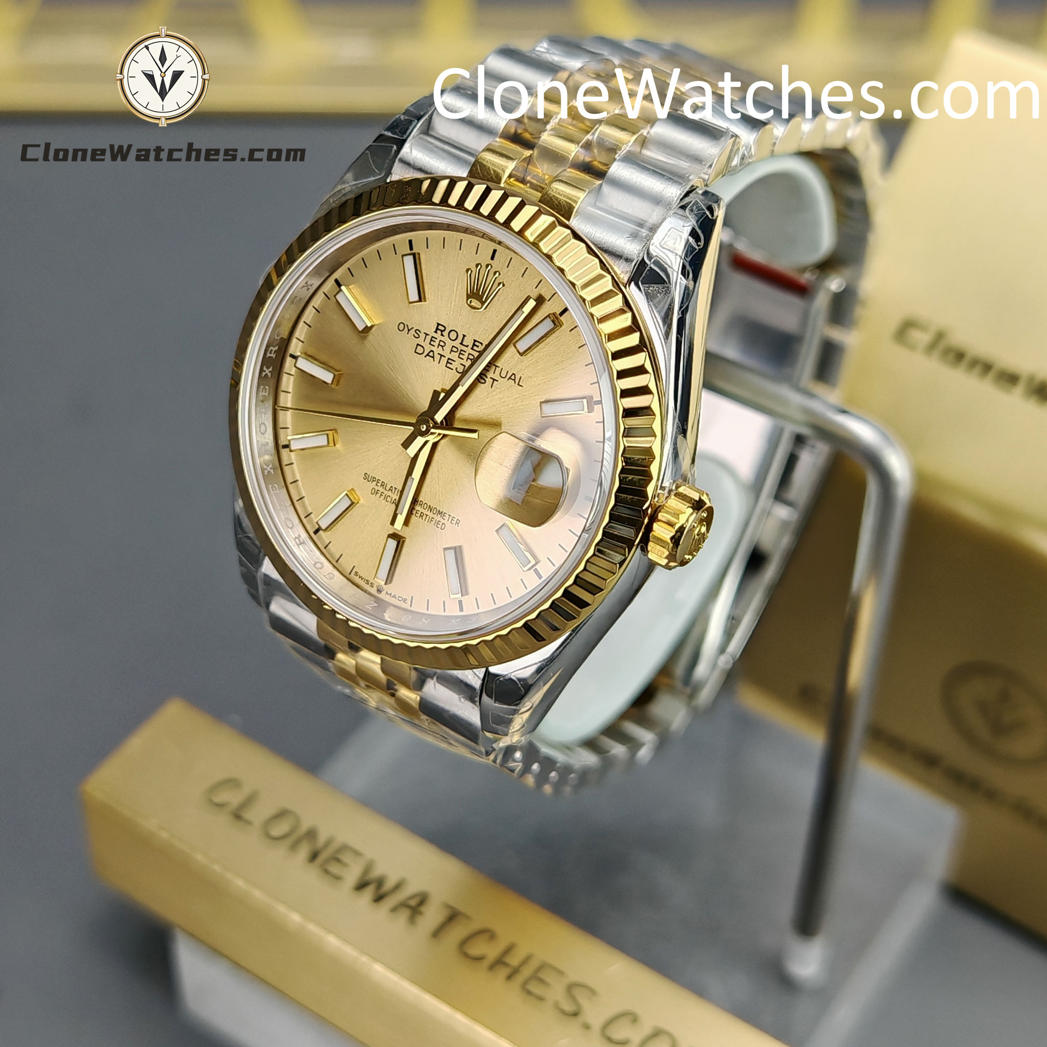 Rolex Super Clone Watches 1:1 DateJust Gold Dial m126233-0015 Jubilee 36MM 3235 Movement