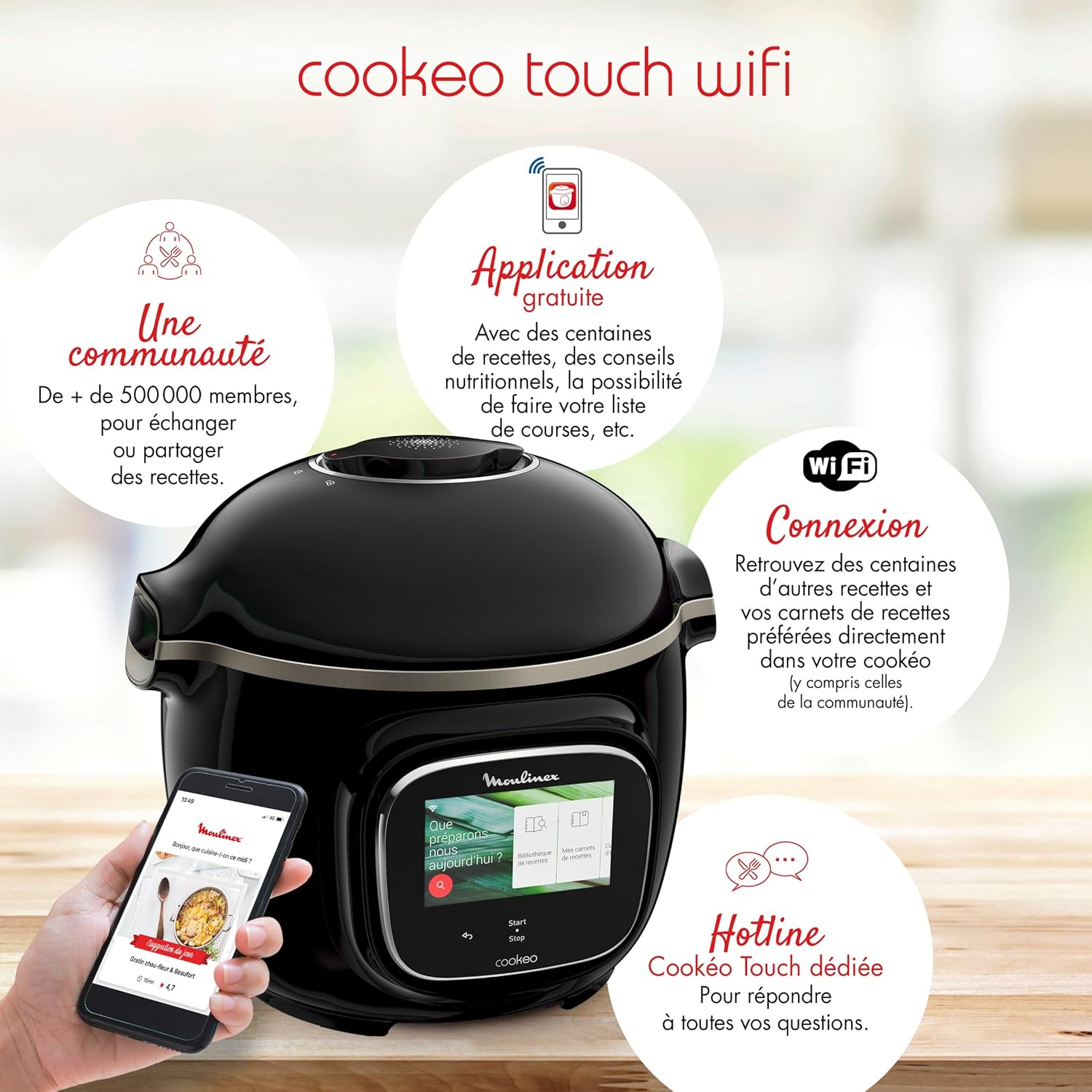 Multicuiseur Cookeo Touch Wifi 6L haute pression 250 recettes app